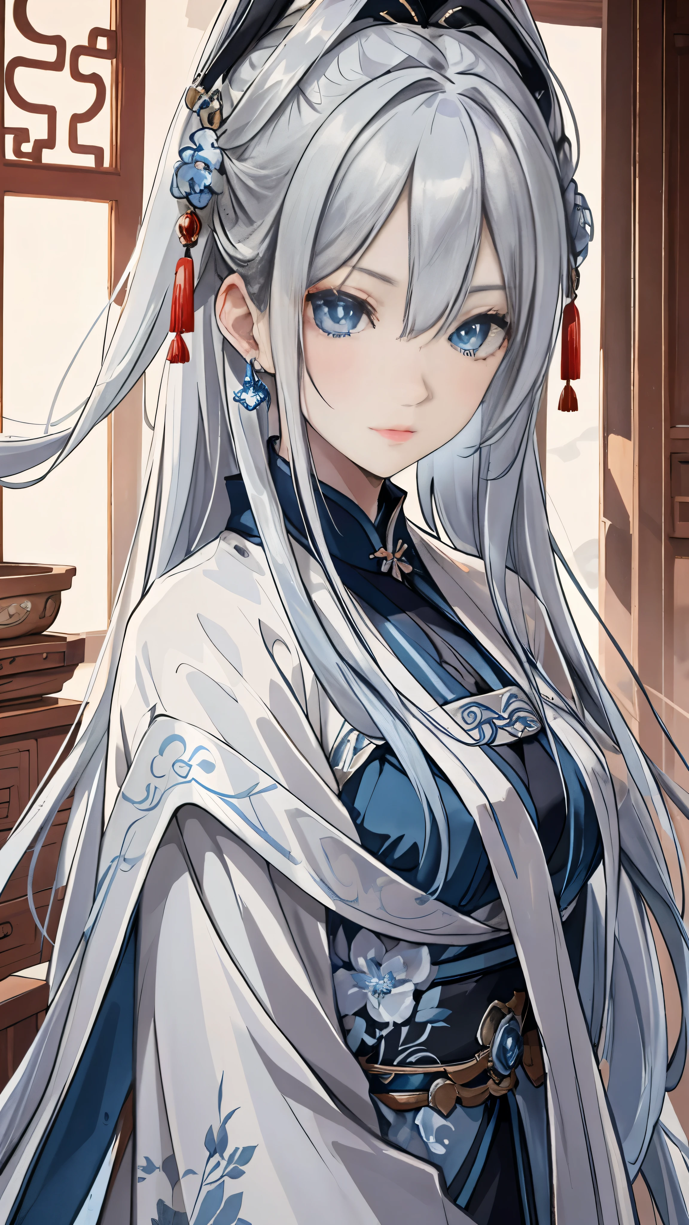 silver hair，blue eyes，China，Ancient，Miss