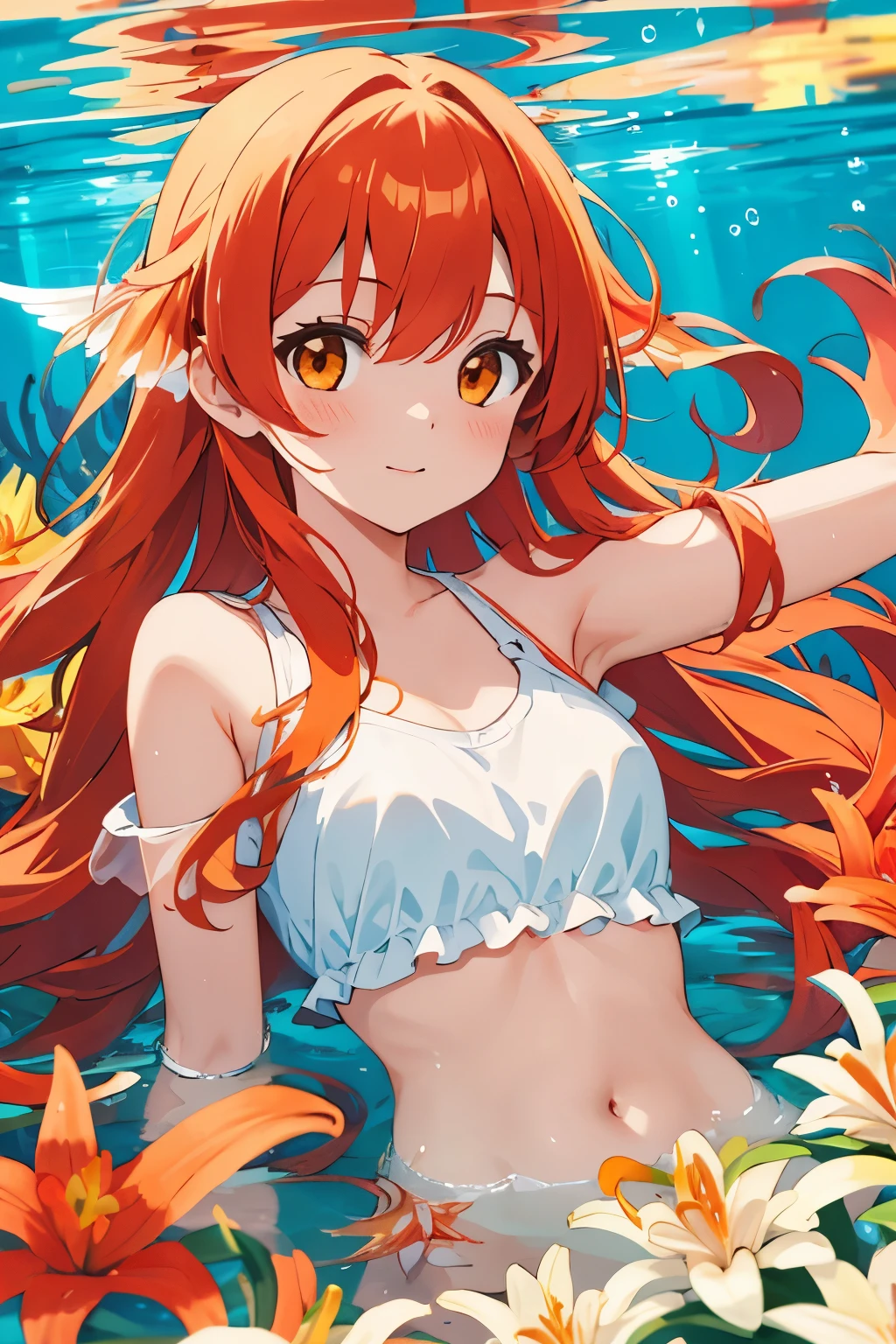 topquality, Horse Girl, Quiet Suzuka, ((Uma Musume))), Perfect skin, realisic skin, Detail Skin, 8K, There are no clothes, (((NSFW:1.1))),  ((girl underwater)),  Perfect body proportions, The girl stretches her arms up, legs in different directions, (((legs wide spread))) (little chest:1.5), beautiful breasts, Beautiful butt, elastic buttocks, Well-developed buttocks, Ideal breast proportions, held his breath, mouth closed, (puffed out her cheeks:1.4), corals, algae, Underwater world, Girl swims underwater, (Full-length rear view), handsome body, perfect foots, The girl crouched down, (tail on the lower back) one pair of legs, one pair of hands