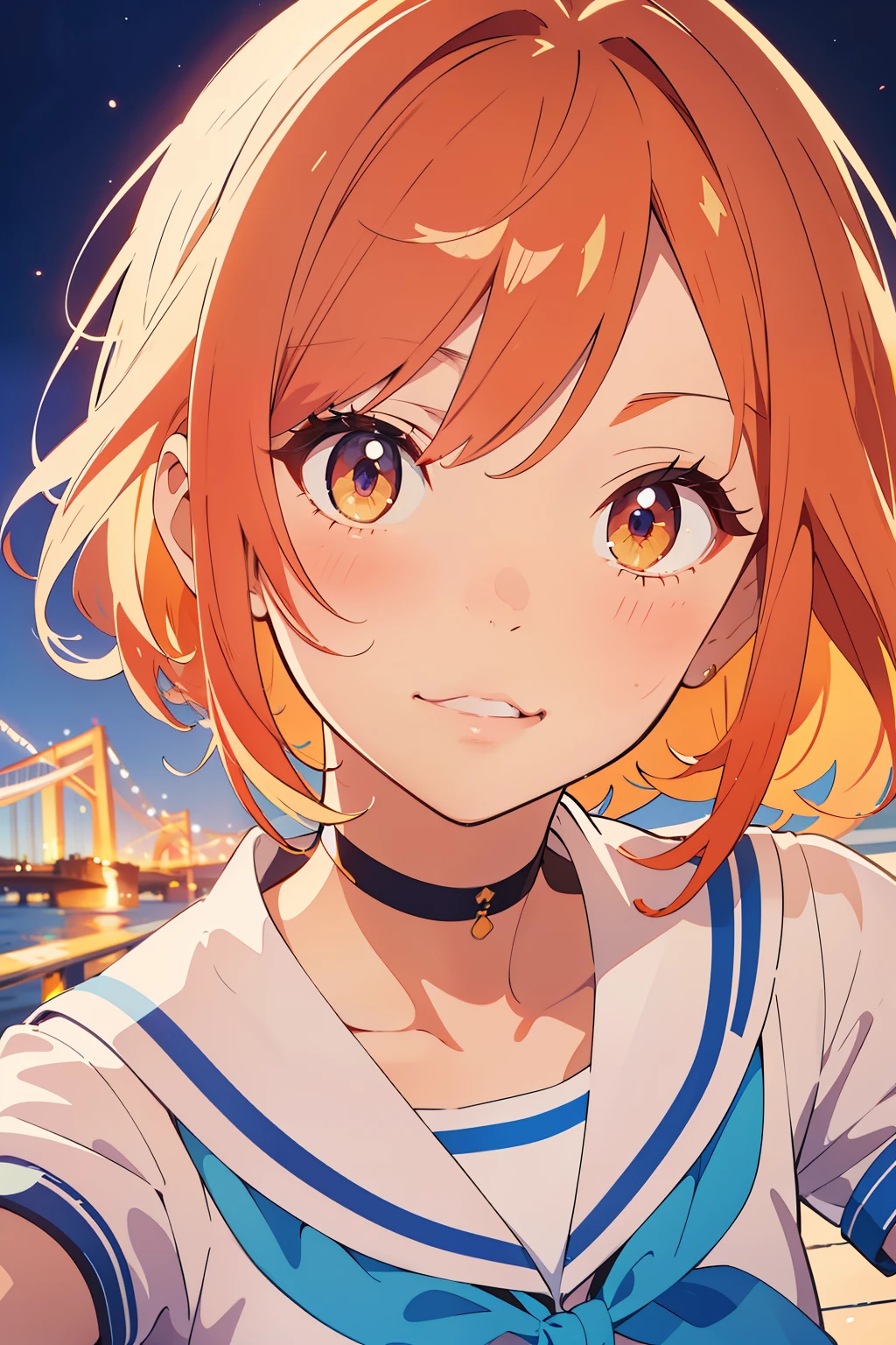 (Best Quality,masutepiece:1.2),(Anime style,Comic Core:1.1),1girl in,cute-style,Adorable,extremely detailed eye,extra detailed face,very detail hair,About Hipder,8K,resolution,High School Girl,Sailor Uniform,cowboy shot,