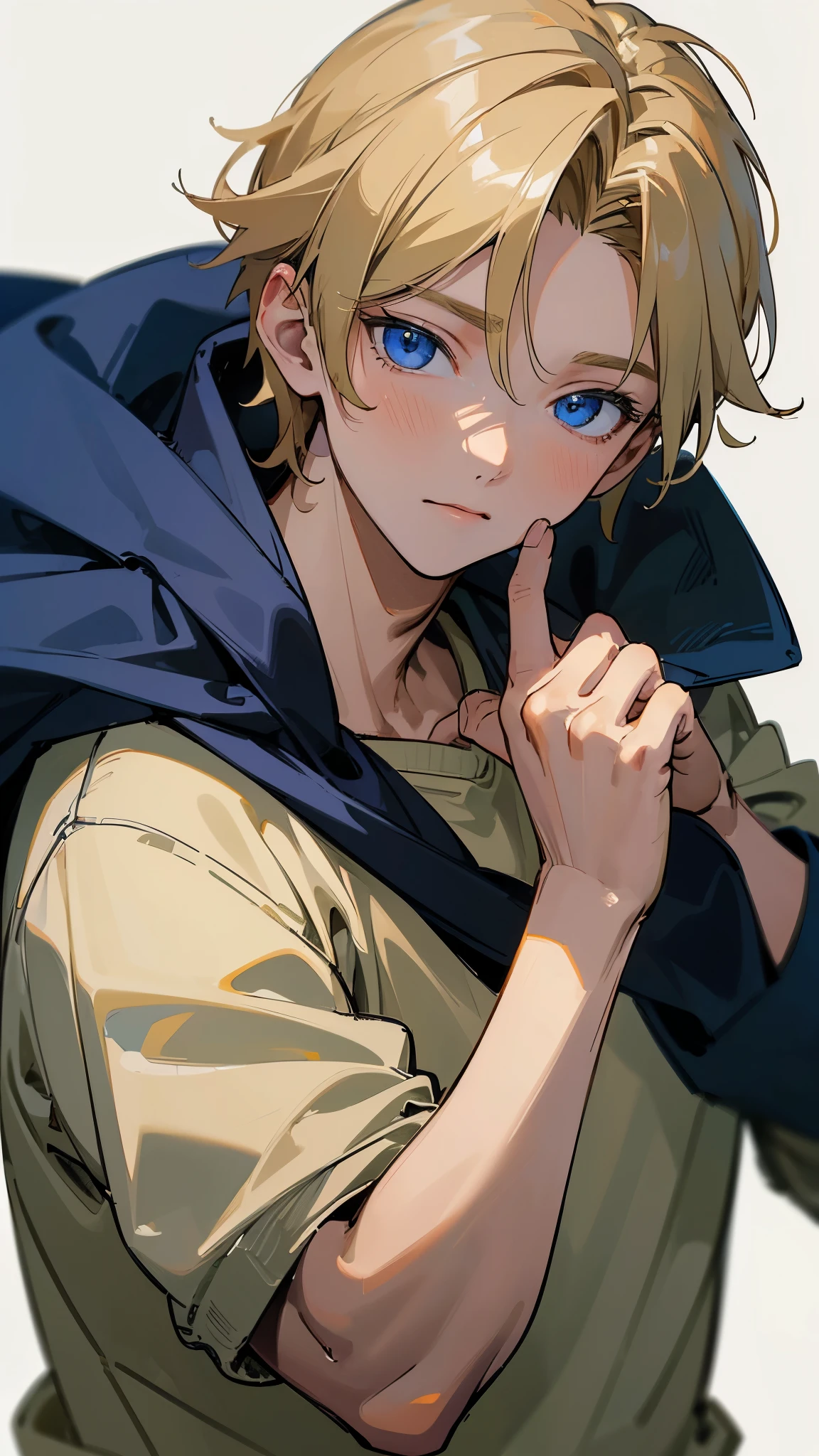 (highest quality,High resolution,masterpiece:1.2),detailed picture,20 year old male,Upper body,blonde,blue eyes,((kind face)),wearing a sweatshirt,No background,sharp focus,