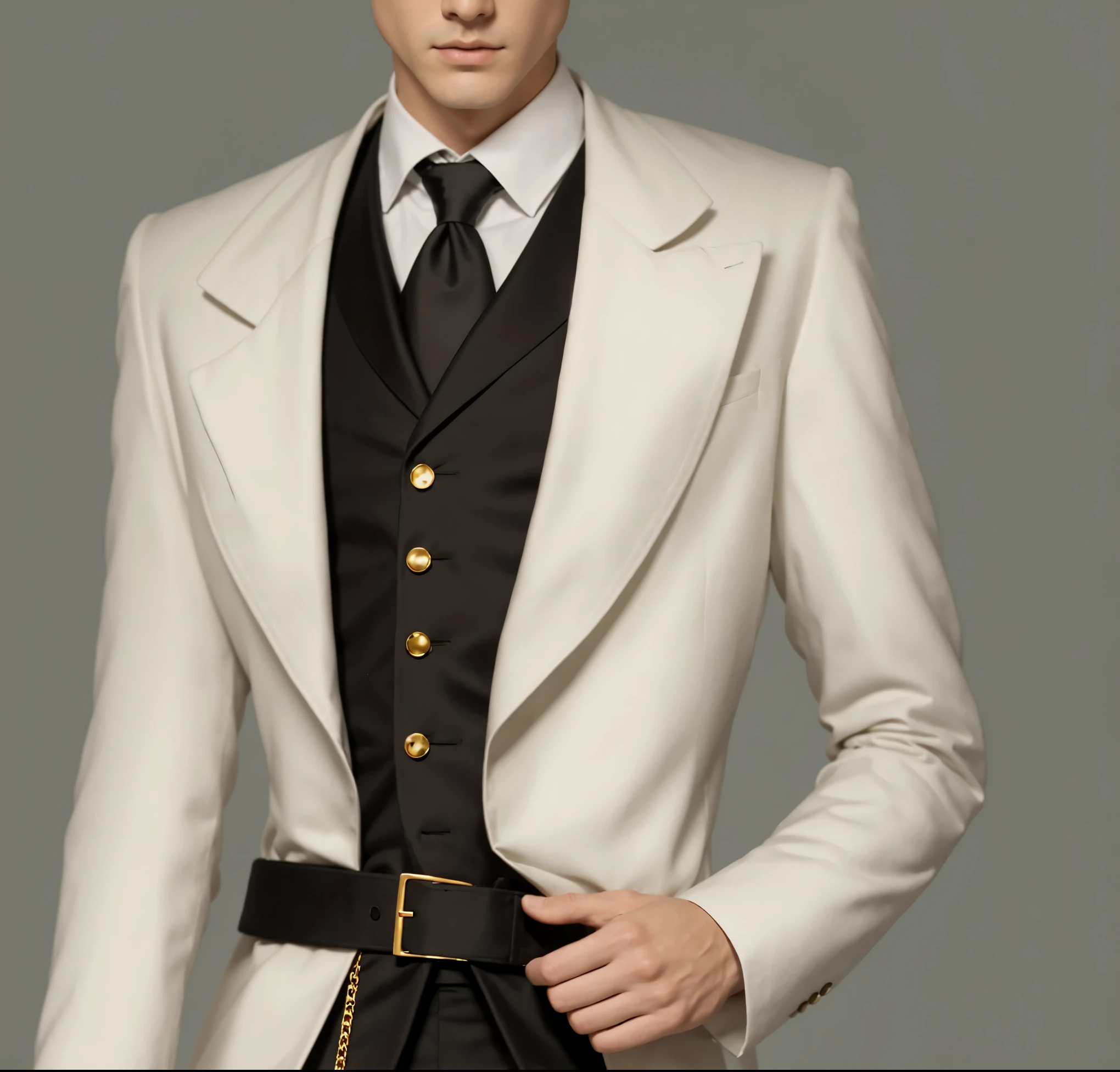 Reference sheet: 1.8, great details, high quality, masterful work, Tall Boy, Beautiful face, long pants, art in bootasterpiece, A high resolution, high quality: 1.2), complex parts, cinematic lighting, Clear Focus, depth of field, White coat, black pants, black shoes with gold toe, Gold Elements, brunette, an aristocrat,, thick white coat fabric 