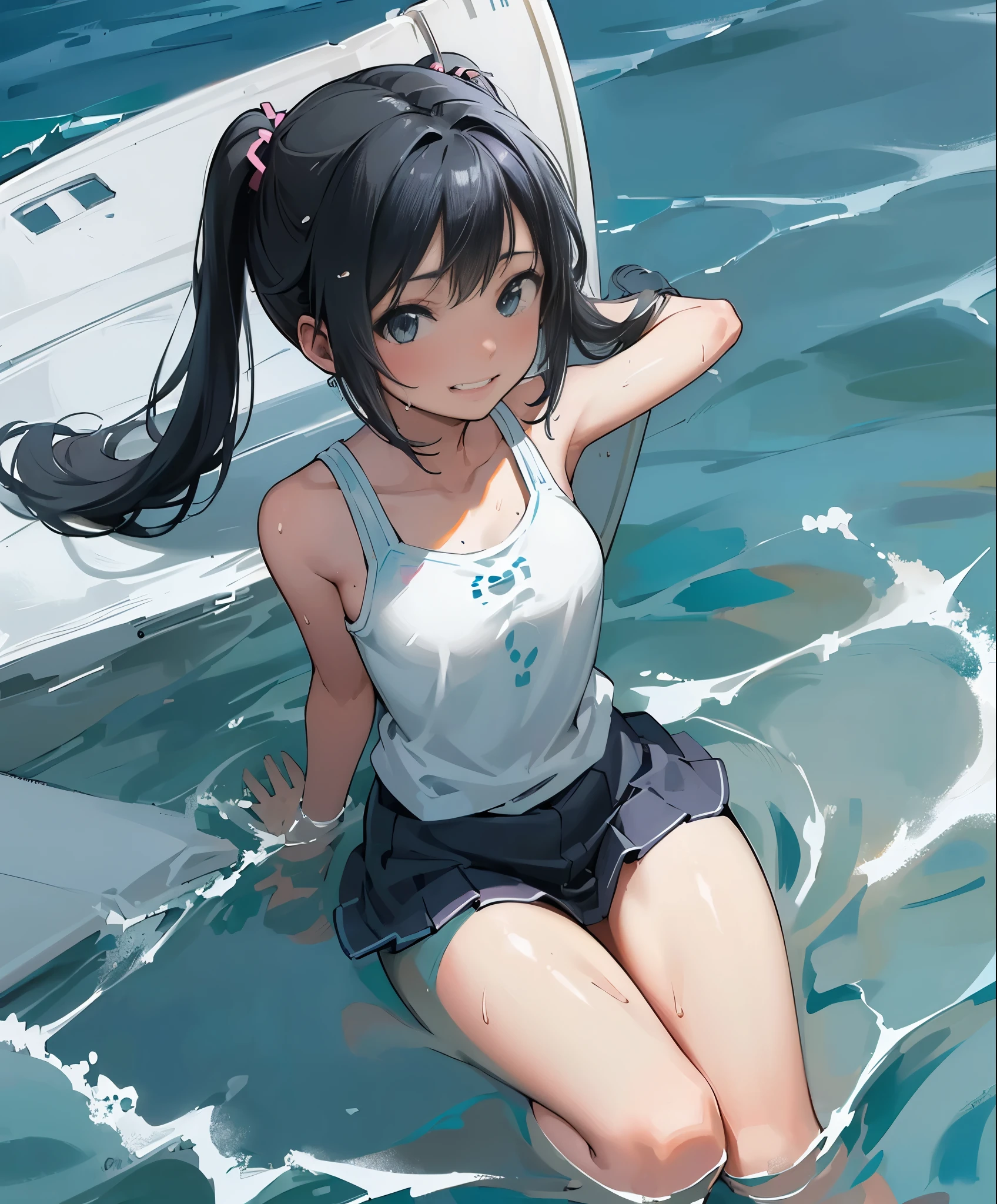 ((nsfw)),(Official art、Best Quality、Unity 8k Wallpapers、32K、 masterpiece、ultra-detailliert、High resolution,Perfect Anatomy),(natural soft light:1.2),Detailed beautiful face and eyes,best cel anime,cowboy shot,(focus 1woman,solo), 20歳の美女、日本人,(blacke hair:1.2),long hair,blunt bangs,black eyes,crying,恥ずかしげな表情,((white bikini:1.5,水着:1.5)),((smaller head:1.3,skinny:1.3,slender body:1.3,medium breasts:1.3,gleaming skin:1.2,wet:1.3)),(sitting,spread legs:1.3),ビーチマット、ビーチ、砂浜、海岸、晴天、