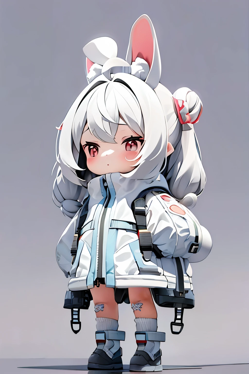 girl　rabbit ears　gray hair　whole body　drooping ears　ears hang down　Lop Ear