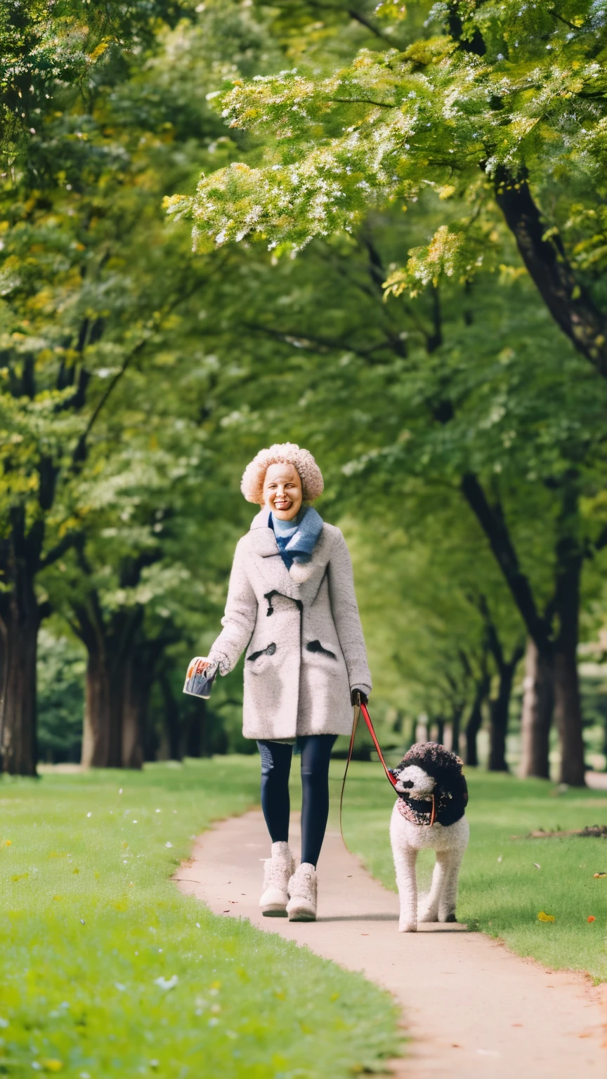 Realistic Toy Poodle,cute animals,A fun walk with the owner,Scenery of a park rich in nature