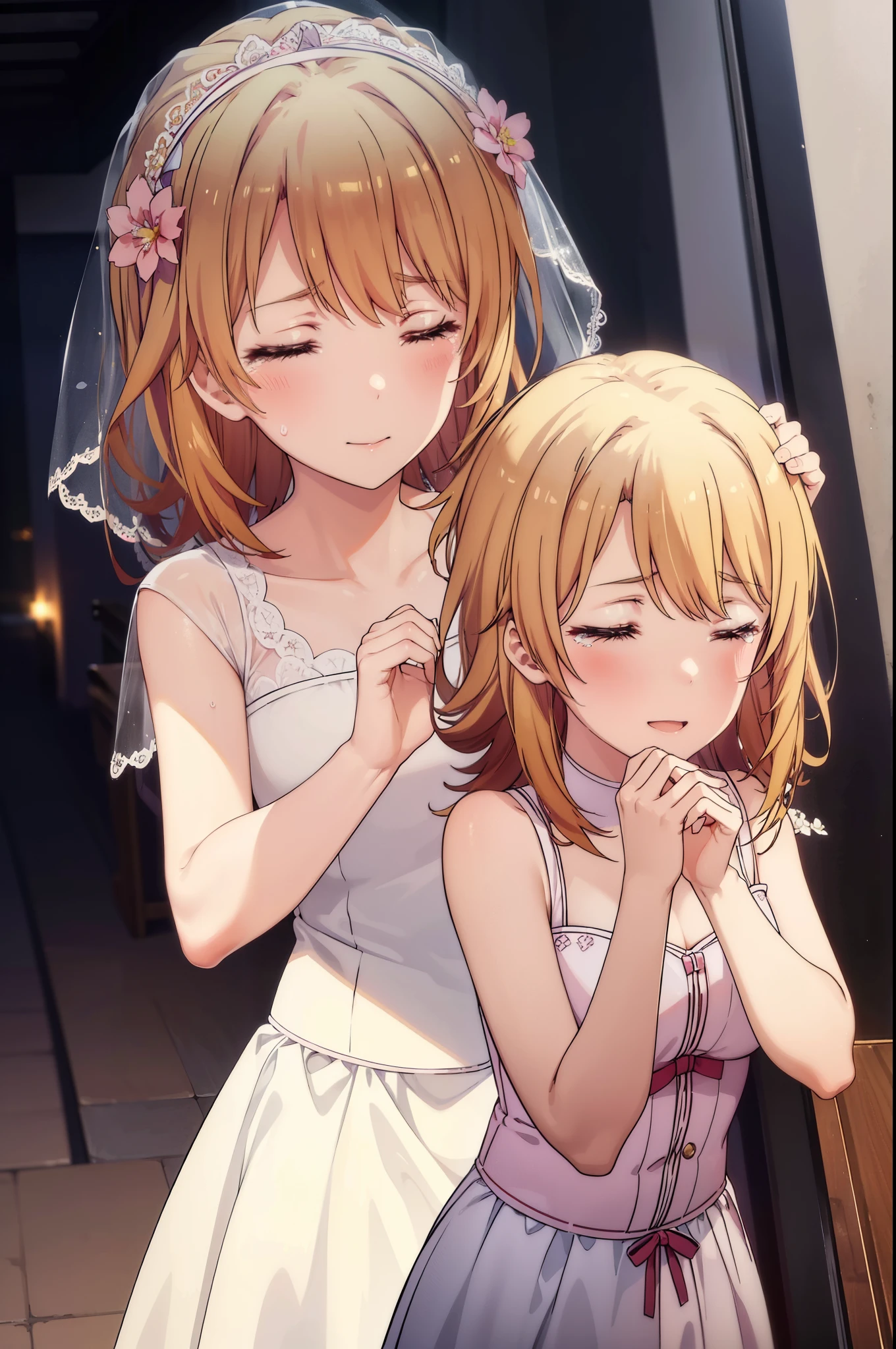 irohaisshiki, iroha isshiki, short hair, brown hair, smile,blush,open your mouth,close both eyes,tears run down her face,I'm crying with joy,cry a lot,white off shoulder dress,bare clavicle,bare shoulders,naked neck,long skirt,stiletto heels,A large cake and food are placed on the table.,confetti,
break indoors, coffee shop,
break looking at viewer,
break (masterpiece:1.2), highest quality, High resolution, unity 8k wallpaper, (figure:0.8), highly detailed face, perfect lighting, Very detailed CG, (perfect hands, perfect anatomy),