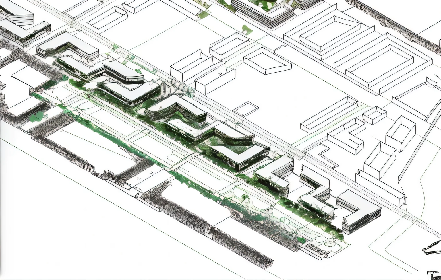 a close-up of a drawing of a building with many trees, isometric perspective view, 2d axonometry aerial view, axonometria, Isometric view, Isometric view!!!!, detail rendering, hyperdetailed illustration, complexo e detalhado, extremely high level of detail, Isometric view from behind, vista explodida da axonometria, 3D Isometric
