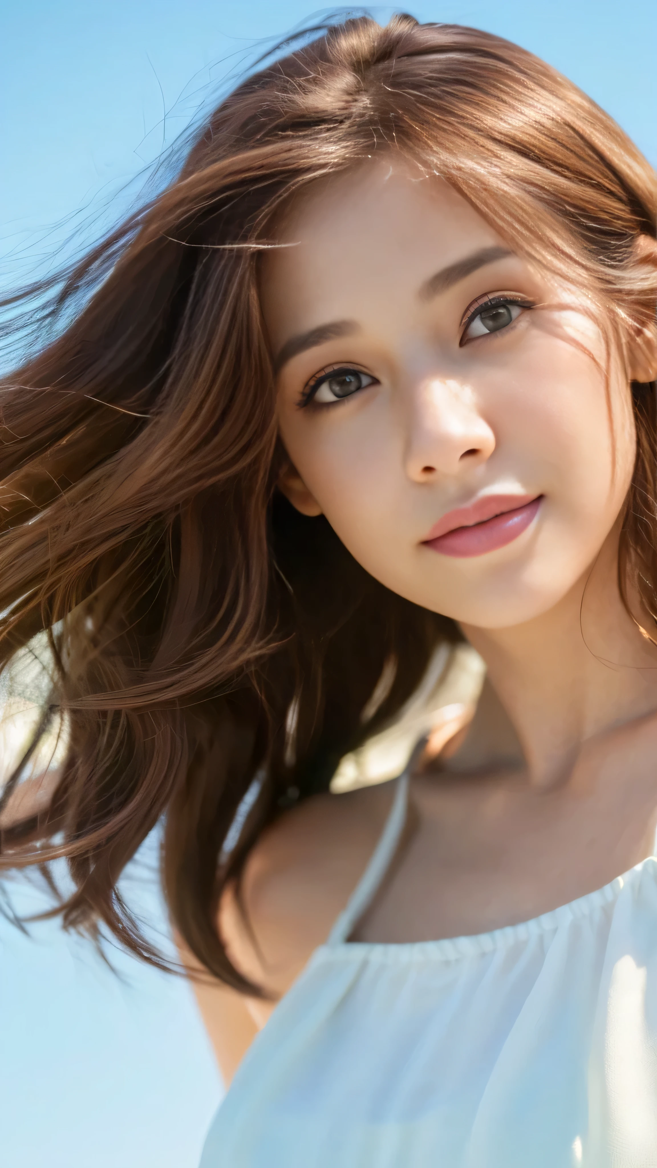 (realistic, photo-realistic:1.37),(8k, RAW photo, best quality, masterpiece:1.2), cute, ultra-detailed,heart-shaped pupils,physically-based rendering, ultra high res, kodakvision color, shot on Arricam LT Camera, bokeh, sharp focus,
looking at viewer,photorealistic,realistic, solo, photorealistic, best quality,extremely detailed face,extremely detailed eyes and face, beautiful detailed eyes,absurdres, incredibly absurdres,haunting smile,Messy hair, floating hair, ,