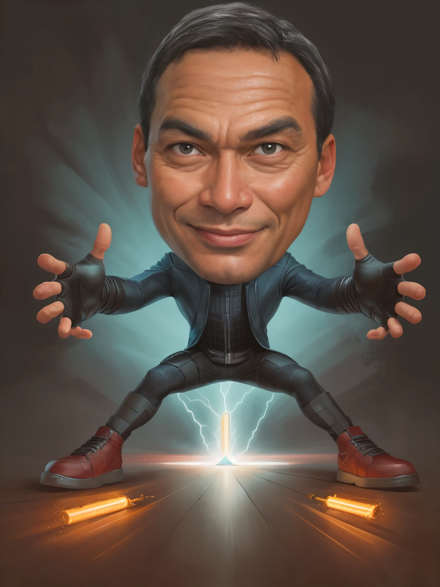 portrait of a man, wearing a nick fury costume and carrying an electric drill, releasing her powers, superhero, caricature illustration, in cartoon style, caricature style, portrait, realistic cartoon, cartoon art, an Indonesian portrait, caricature, digital art cartoon, portrait , cartoon art style, family, cartoon style illustration