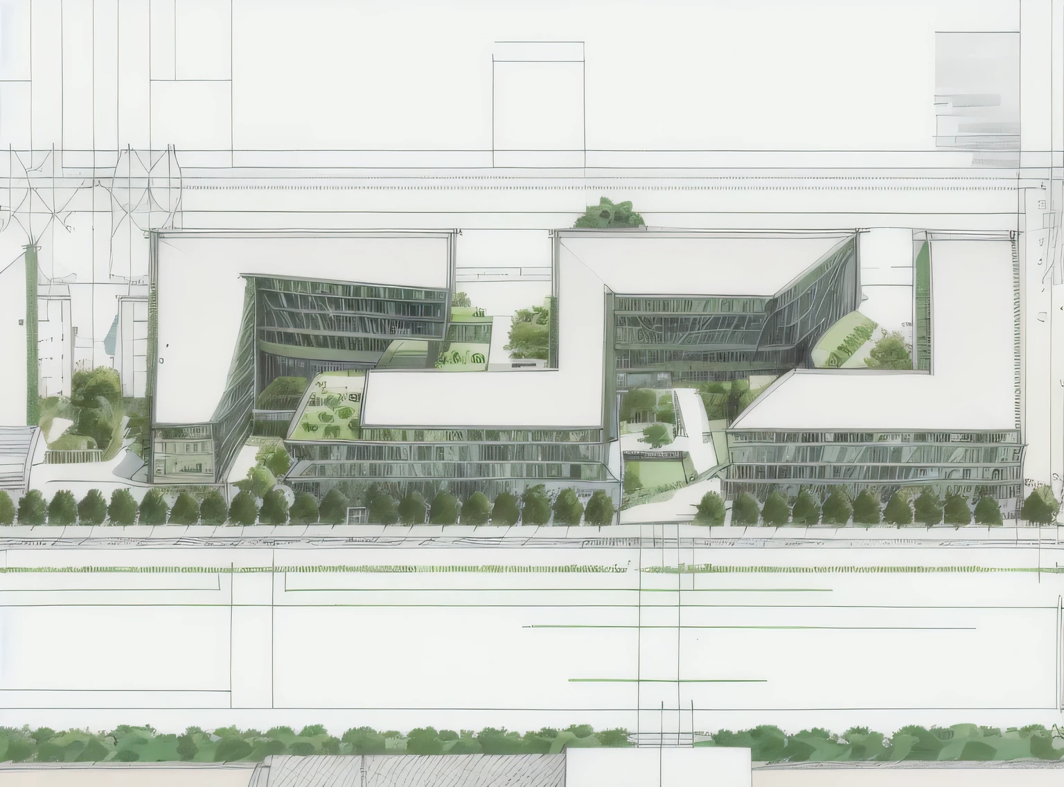 a drawing of a building with a lot of trees and a lot of buildings, hq very detailed, extremely highly detailed, detailed digital illustration, hyperdetailed illustration, high resolution details, higher detailed illustration, elevation view, highly detailed illustration, medical research facility, highly realistically detailed, high detailed illustration, super highly detailed, extremely high level of detail, high detail illustration