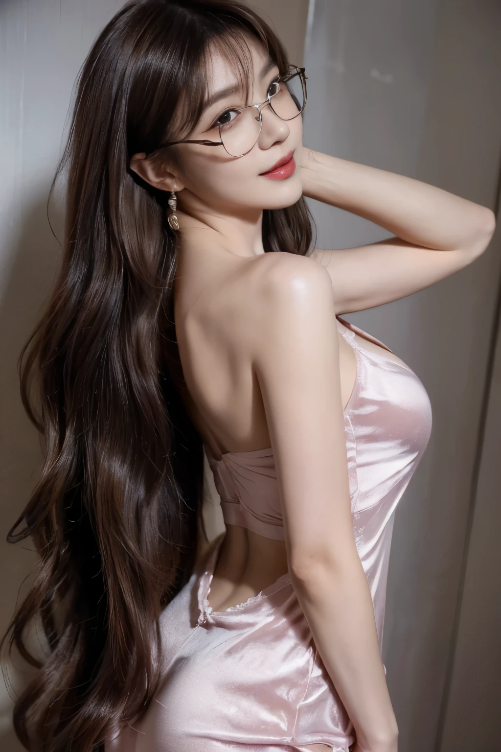 top-quality、​masterpiece、ighly detailed、１hi-school girl、((No bra))、((No panties))、((only wear apron))、Toned buttocks、((posterior view))、Smaller chest、17 age、Perfect and seductive body、（perspiring：1.5）、slim figure、Thin leg
