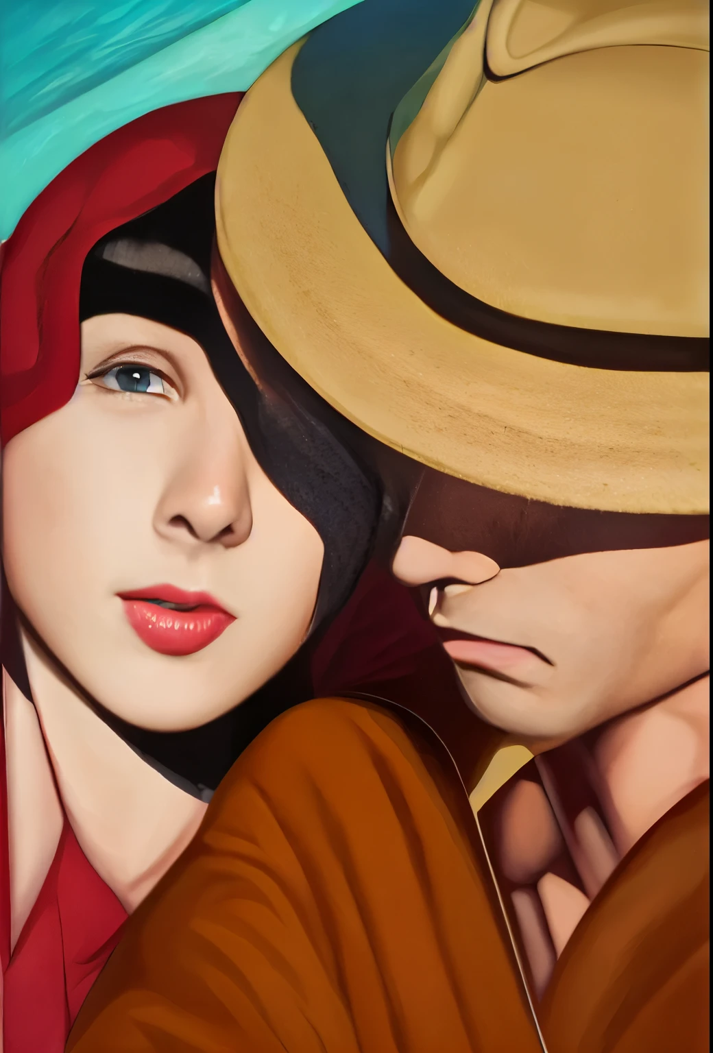 painting of a man and woman in a car with a hat on, inspired by Tamara de Lempicka, inspired by Tamara Lempicka, by Tamara de Lempicka, by Tamara Lempicka, art deco painting, by Tony Sart, by Tina Blondell, by Thierry Bisch, kenton nelson, art deco portrait, artist unknown