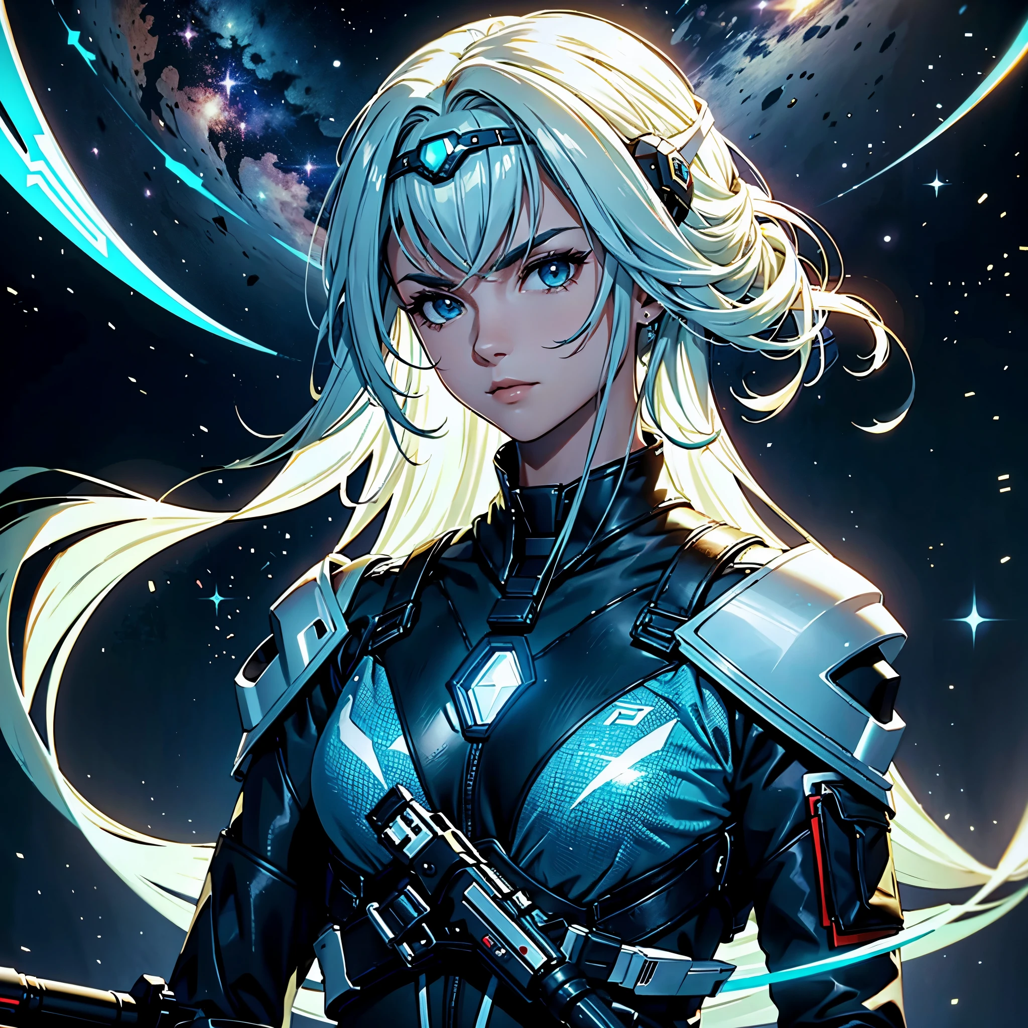 Make this character holding a futuristic Space Lance , segurando uma arma futurista, epic long shot image, MAKE SHE HOLD A SPACE GUN((imagem de longe)) She holding a Space Lance,("Foto" tirada de longe)