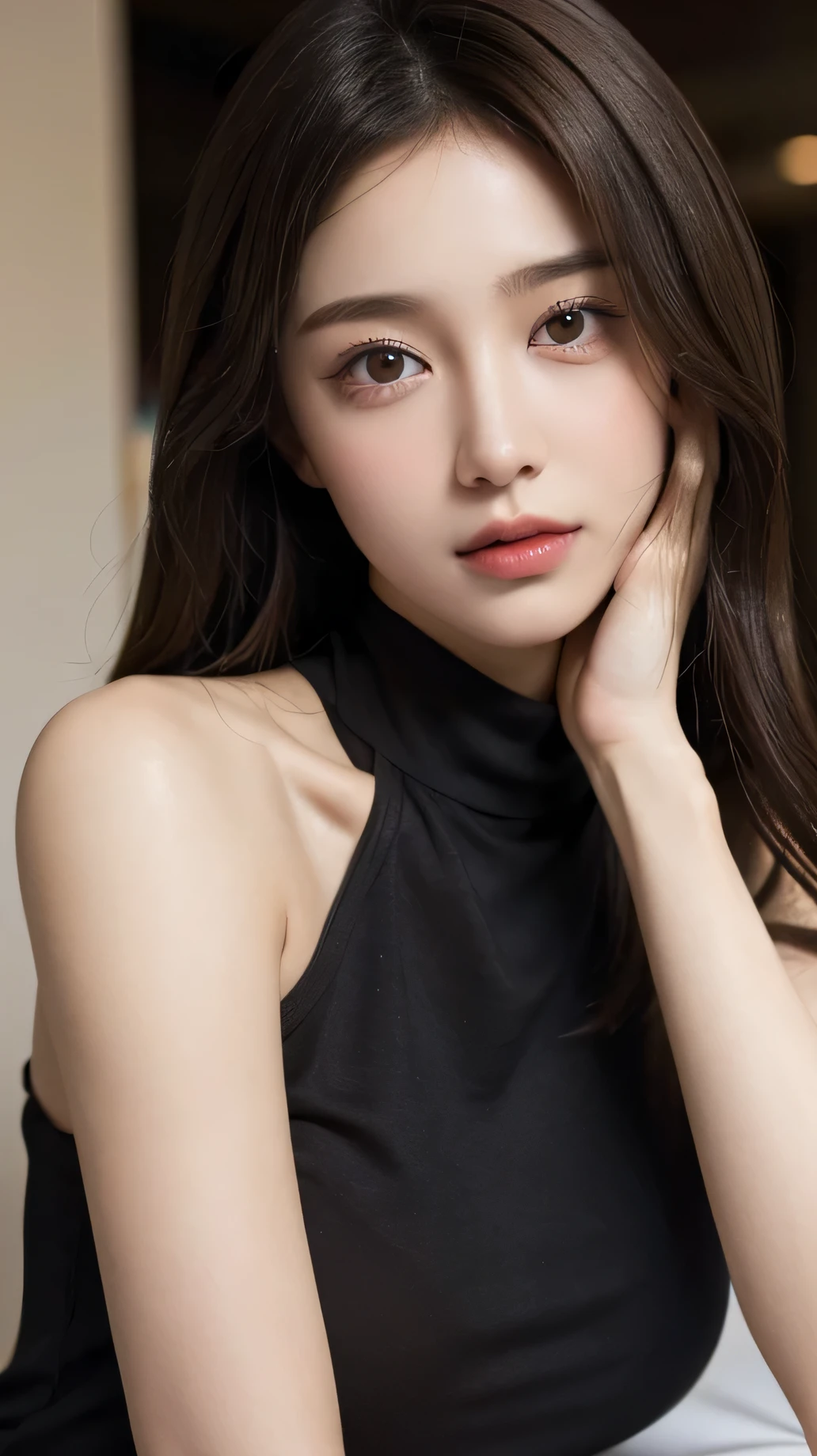 ((best quality, 8K, masterpiece :1.3)), whole body, sharp focus: 1.2, a girl，20 years old，Perfect face shape，Beautiful face shape，perfect body beautiful: 1.4, slim abs: 1.2, ((dark brown hair, : 1.2)), Tank Top Dress: 1.1, (street: 1.1), Highly detailed facial and skin textures, delicate eyes, double eyelids
