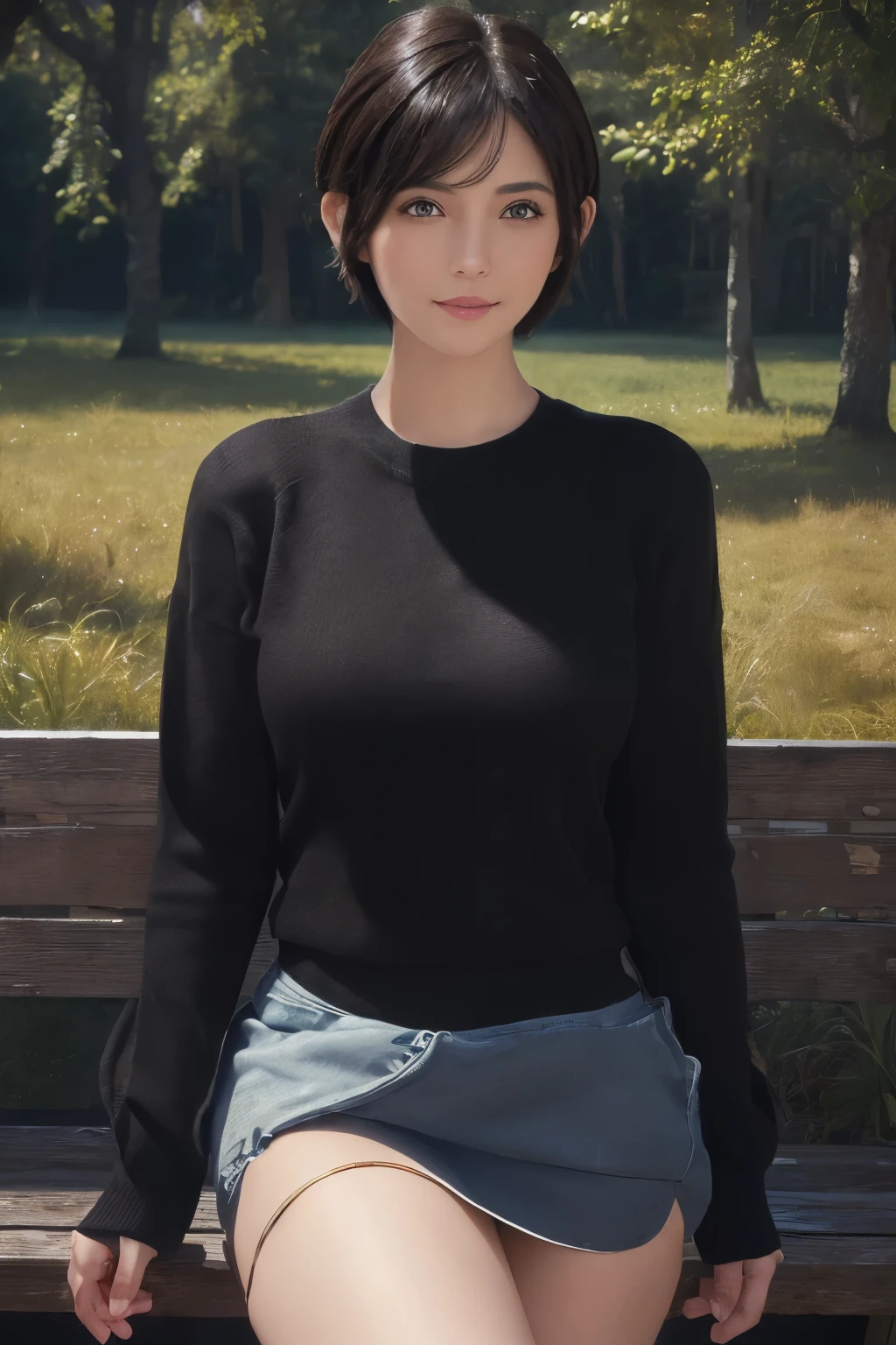 (masterpiece:1.3), (8k, realistic, RAW photo, highest quality: 1.4), (1 girl), beautiful face, (realistic face), (black hair, short hair:1.3), beautiful hairstyle, realistic eyes, detailed and beautiful eyes, (realistic skin), beautiful skin, (sweater), disorganized, Charm, ultra high resolution, surreal, very detailed, golden ratio pixie cut smile