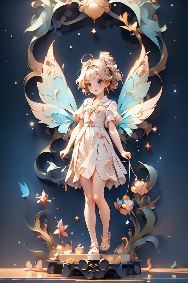 A fairy girl with small wings on her back、Sculpture praying for candy at a Japanese candy shop after closing。complex and dynamic、Cinematic --chaos 20 --style raw --stylize 350 --v 6.0 --ar 1:1