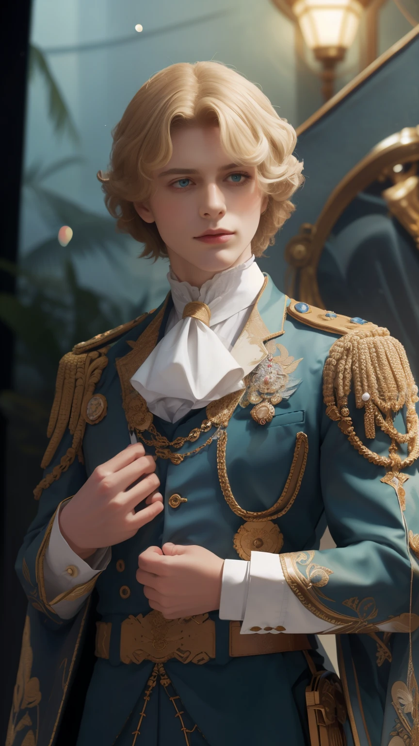 tmasterpiece,Highest image quality,a bust of a handsome royal man,Delicate blonde hairstyle,The green eyes are crystal clear,Victorian era style, noble, full of wise, super detailing。