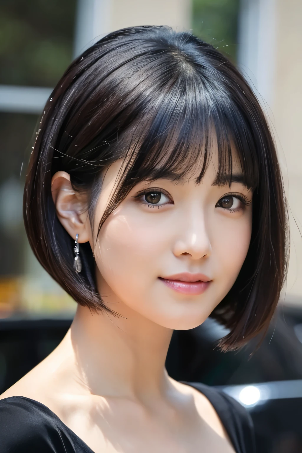 masterpiece high quality,close up of face, front , girl,Big eyes,,,, black short bob,