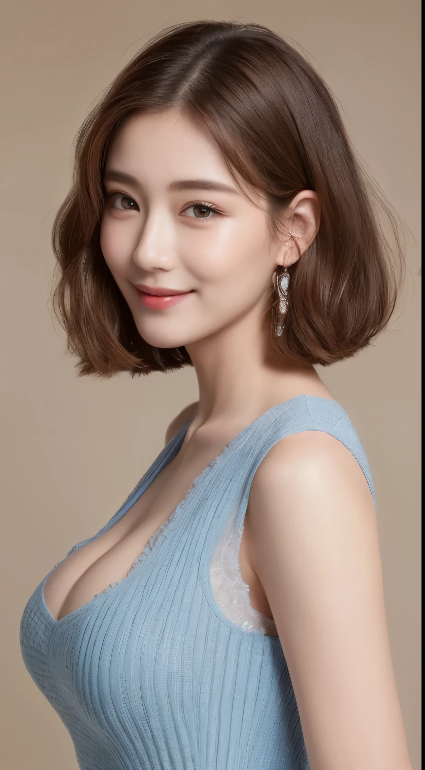 ((highest quality, 8k, masterpiece: 1.3)), 1 girl, The beauty of slim abs: 1.3, (hairstyle casual, big breasts: 1.2), dress: 1.1, super detailed face, delicate eyes, double eyelid, smile, Home