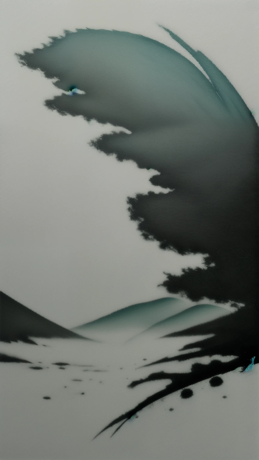 grayscale watercolor Landscape image, Wu Guanzhong's style is an artistic expression that merges traditional Chinese ink techniques with Western painting concepts. It is characterized by modern interpretations of traditional themes, creating unique visual effects through color and line. soft focus image, a few vivid color objects,