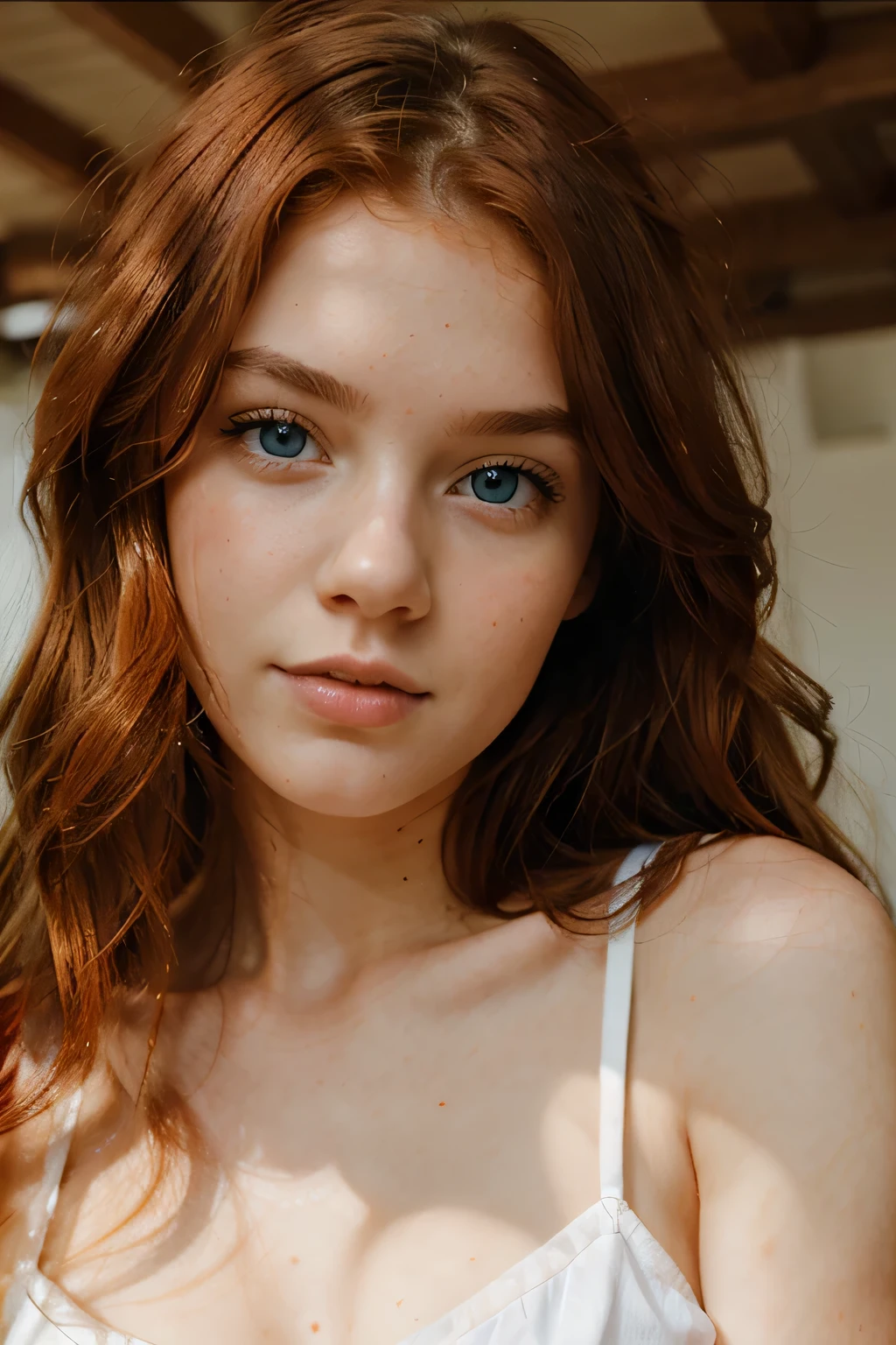 Mulher jovem, branco, 18 anos de idade, ruiva, Cabelo ondulado, olhos azuis, ninfa, Brasileiro