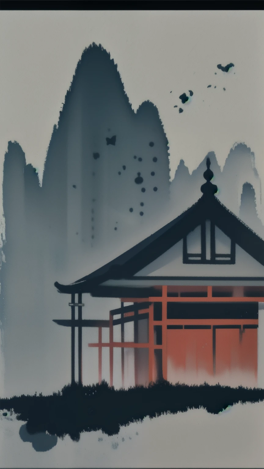 grayscale watercolor Landscape image, Wu Guanzhong's style is an artistic expression that merges traditional Chinese ink techniques with Western painting concepts. It is characterized by modern interpretations of traditional themes, creating unique visual effects through color and line. soft focus image, a many vivid color small objects,