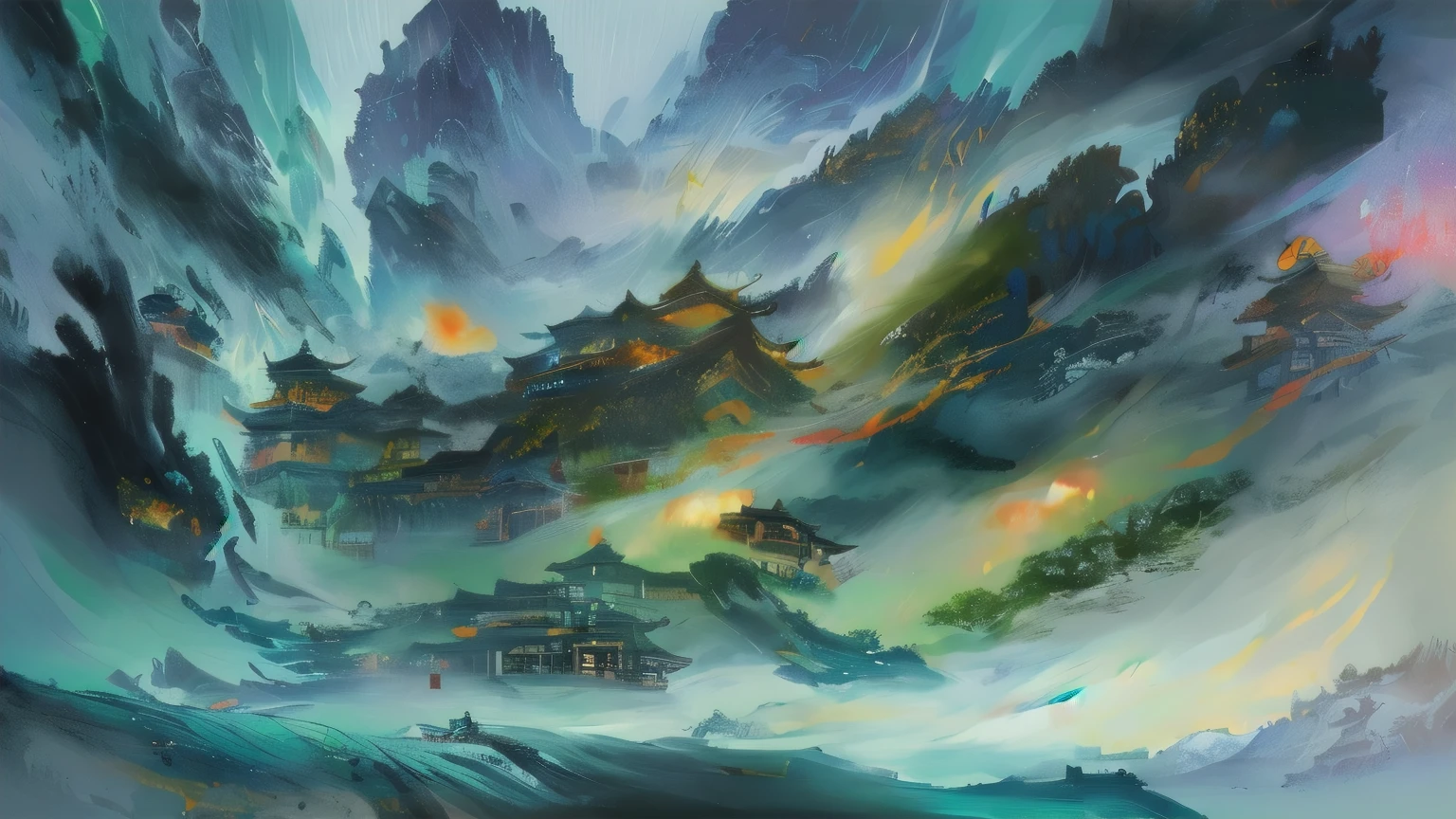 grayscale watercolor images, Wu Guanzhong's artistic style is a harmonious fusion of classical Chinese ink art and innovative Western painting concepts. Distinguished by its contemporary take on time-honored motifs, this approach produces visually captivating results through the skillful manipulation of color and line.