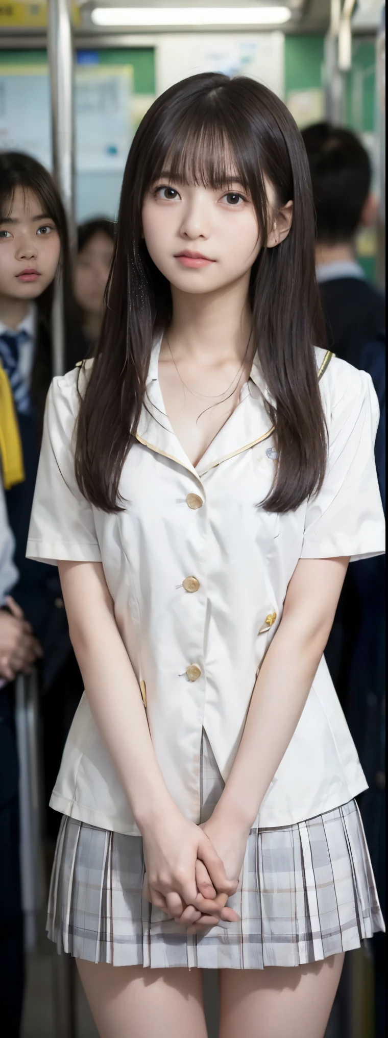 (masterpiece, highest quality:1.2), 8k, , 85mm, official art, RAW photo, Shoot in horizontal position、スーパースリムなスレンダーfull nudebeautiful girl, (full nude下Half body、show me your ears、Embarrassing naked girl photo shoot、full nude, Her scared face is cute, Super beautiful and super big breasts that hang down, Half body, Biolace, gardenia, beautiful girl, thin belly, thin thighs, stand on the station platform, People who look at it with embarrassment, no makeup, (A frightened and troubled look), Face of embarrassment、Sad face、i feel like i'Apparently it's me'i feel like crying、nervous pose、film grain, chromatic aberration, sharp focus, face light, clear lighting, Ten generations, detailed face, clear background, ()、((((((NSFW)、highest quality、ultra high resolution、picture perfect face、beautiful expression、beautiful face、beautiful eyes、((high school girl、school uniform、小さいchest:1.3))、young woman、Subway car interior background、in a crowded train、(There are many men on the train、Male molestation on the train)、(((( Old man standing behind woman、old man grabs a woman'chest、touch from the front.、dislike、sad expression、3 males、1 female、 with a man、clothes are torn:1.2、woman with hands behind her back))))、(can enter) 、( About the main body、large-scale )、Touched by many hands、Touched by many hands、The viewer holds out his right hand、The man has a vulgar expression、Penian'hug、dislike、(tears:1.2)、男がchestをギューっとつかむ)))))、((((((2人のfull nudehigh school girl)))))、Shortcut Straight Hair