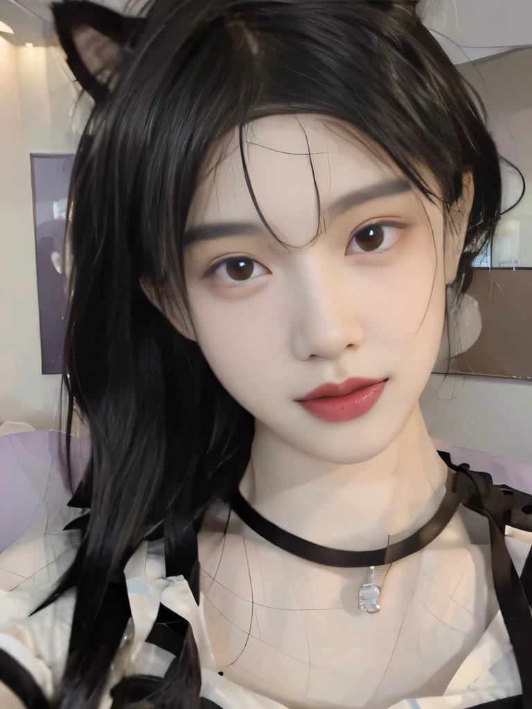 １girl、underwear only、naked、clavicle strengthening、purple backdrop、Cat ear、cat pose、short bob、I can see the collarbone、purple lipstick、cat pose、