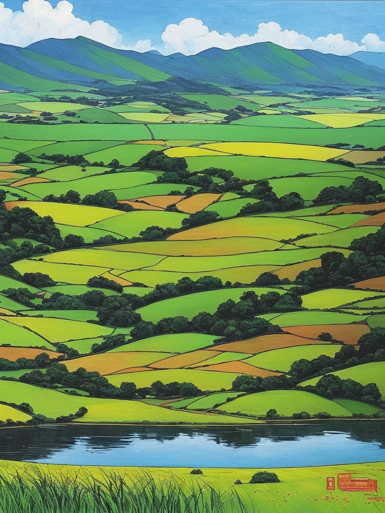 Impressionism style, (( as if painted by Wu Guanzhong:1.4)), ((rice field in Wu Guanzhong Impressionism style:1.4)), black ink and color brushstrokes.