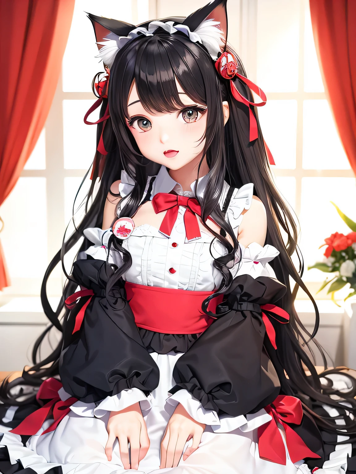Wavy long hair curls Japanese double eyelids cute girl ta fashion cat ears