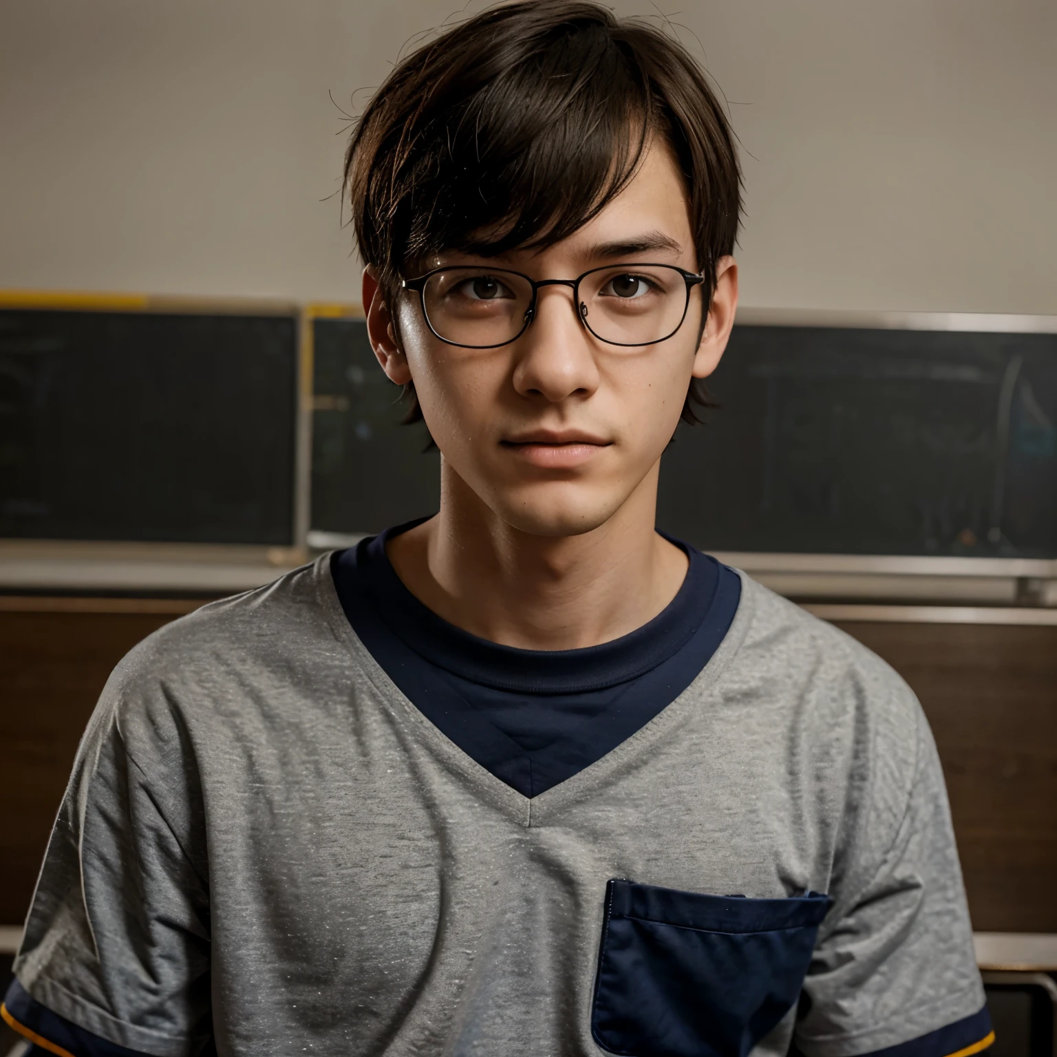 Ugly school boy, realistic, nerd, neet, glasses, thin, bullied boy