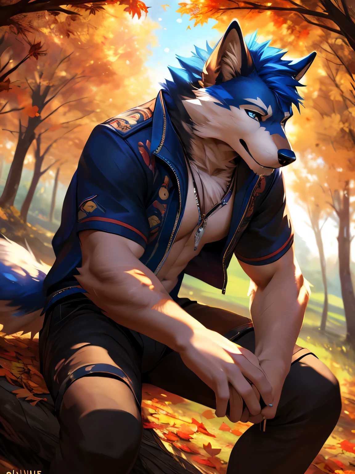 uploaded on e621, (by Wildering, by Koul, by fluff-kevlar, by aycee), solo, male wolf, wolf ears, neck tuft, hip tuft, leg tuft, wolf tail, ((black sclera, green eyes)), (jester shirt, jester pants, jester hat), ((full-body portrait)), (masterpiece), (best quality), (anthro furry:1.3, snout:1.2, anthro:1.3, furry:1.2, solo male:1.2), (lean figure, curvy figure), (battle pose), (((black spirals on body, red fur))) BREAK (((digitigrade feet, wild long red hair))), (beach at night background), depth of field, ambient light on the body, (intricate:0.7), (high detail:1.3), (unreal engine:1.3), (sharp focus:1.15), (masterpiece, best quality, 4k, 2k, shaded, absurd res), smiling, laughing, dancing, jester shoes,