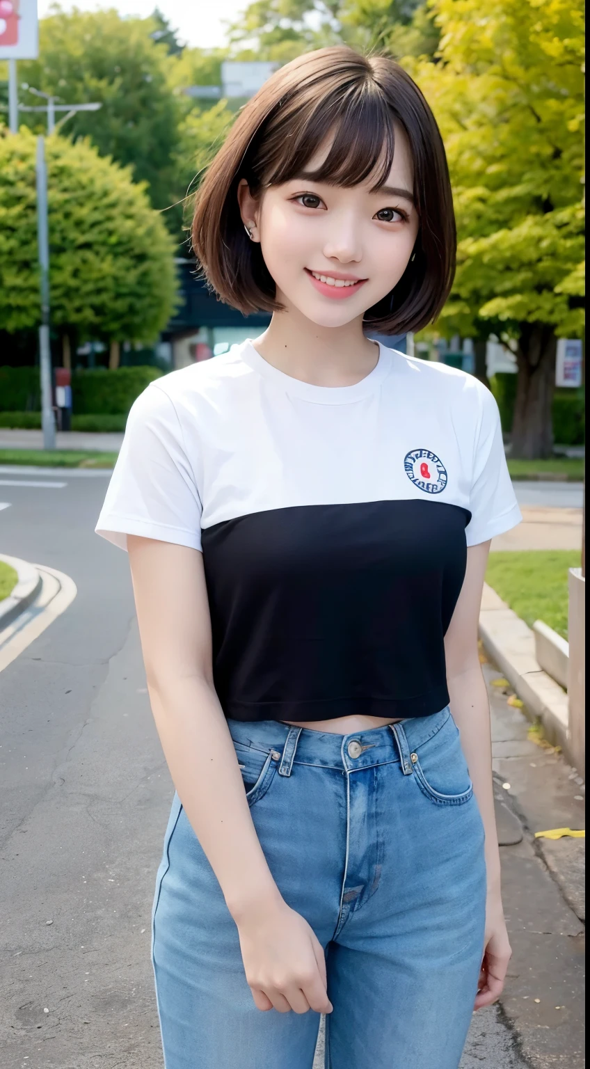 bob cuts、Cute teenage girl、AKB48 Team TP、AKB48 、Sporty top,(Masterpiece、best quality:1.2)、ultra high resolution、(Realism:1.4)、Delicate skin、like the same lights、friendly、clever、Get carried away by the conversation、happiness、kind、energetic and、Cheerful and、Be creative、sparkling eyes and infectious smile