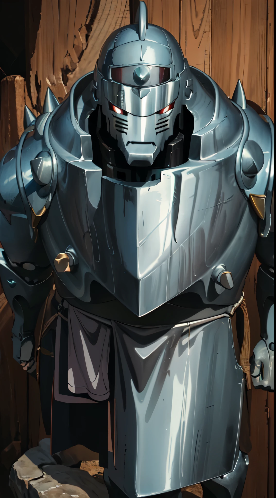 Masterpiece, absurdres, best quality, alphonse_elric, glowing eyes, armor, spikes, helmet, standing, portrait, 