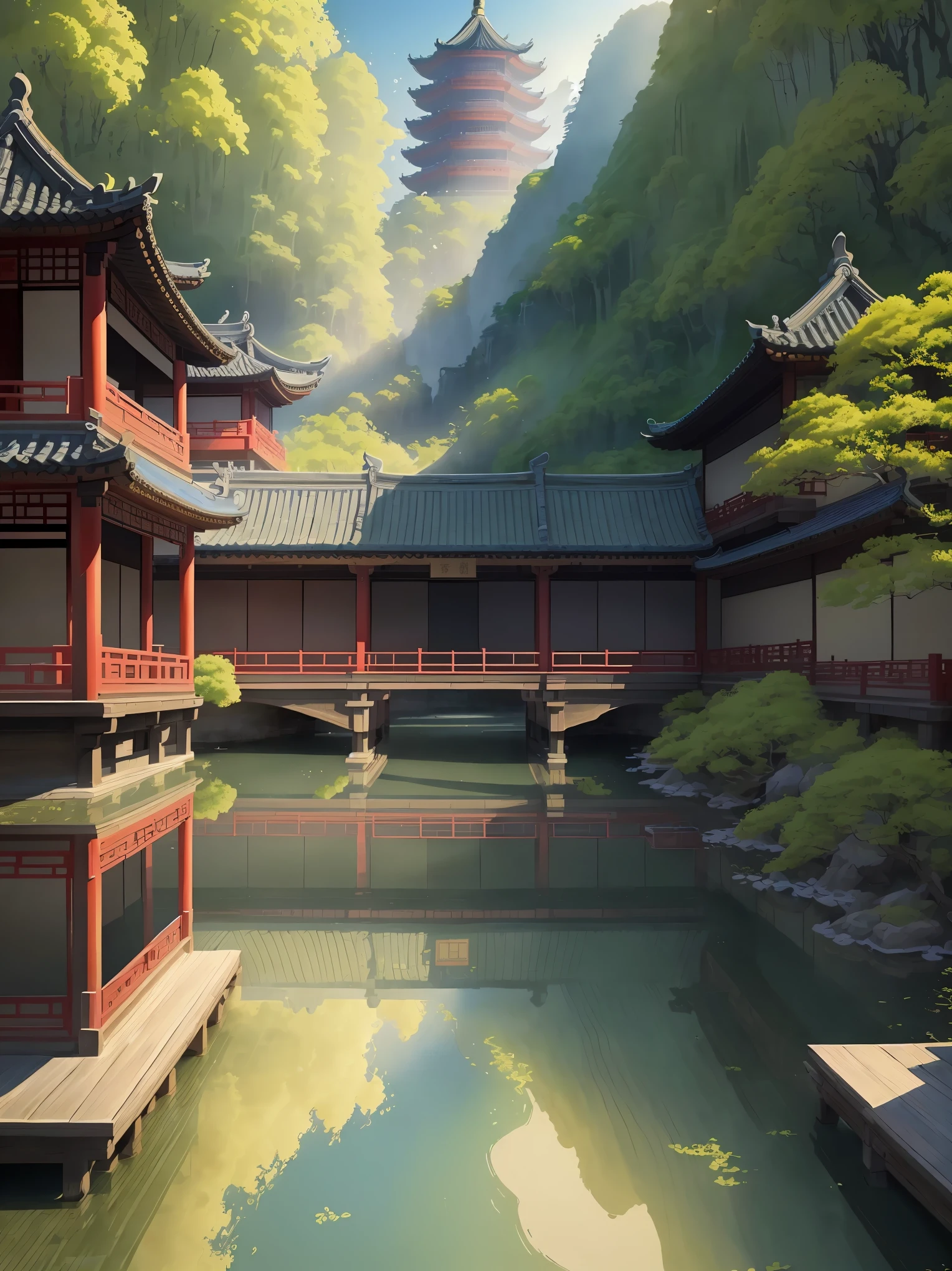 A tranquil water village with ancient architecture, in the style of traditional Chinese ink paintings akin to Wu Guanzhong, featuring delicate brush strokes and subtle color tones. The scene is rich in detail, with rippling water, lush trees, swaying boats, and lively characters, all set in a serene atmosphere. The composition is perfect for capturing the essence of a peaceful riverside setting. (best quality,4k,8k,highres,masterpiece:1.2),ultra-detailed,(realistic,photorealistic,photo-realistic:1.37),traditional Chinese ink painting,watercolor effects, detailed brushwork, harmonious composition, serene ambiance, vivid depiction, immersive atmosphere, rich in detail, dynamic elements, picturesque scenery, elegant color palette, subtle lighting.