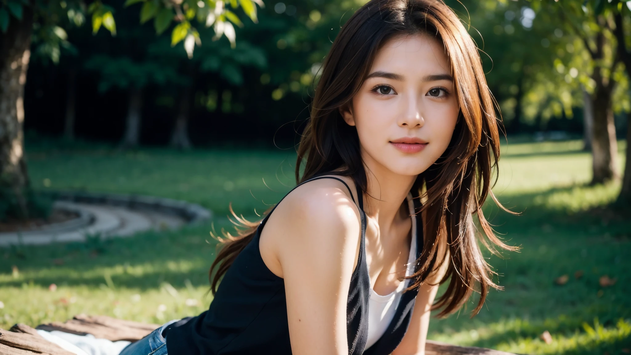 masterpiece, Best Quality, Photorealistic, Ultra-detailed, finely detailed, High resolution, 8K Wallpaper, 1 beautiful woman, light brown hair, sharp focus, Perfect dynamic composition, Beautiful detailed eyes, detailed hairs, Detailed realistic skin texture, Smiling, portrait, Model body type, Take a walk in a small village of Switzerland,