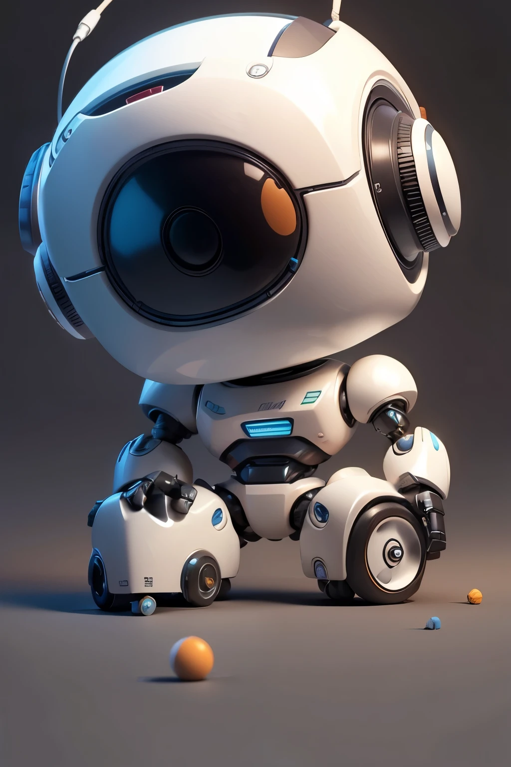 sem humanos, small robot, that uses wheels to stay upright, Sozinho, Standing, sempre em frente, olhos azuis, mecha, brilhante, fundo branco, Corpo todo, Science fiction, fundo simples, brilhante eyes, Chibi, 