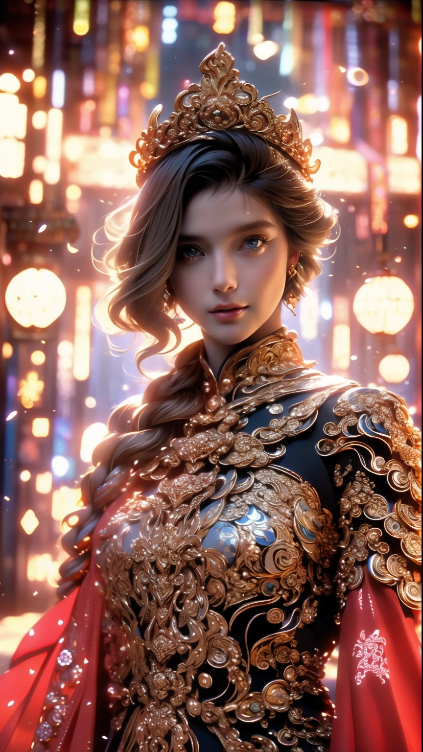 ((Best quality)), ((masterpiece)), (highly detailed:1.3),a woman wearing black armor, long hair. Holding a luxury sword, armor war scene, super cute face, super slim body, super slim, small waist, super perfect huge breast, perfect huge round breast, smooth skin, silky hair, blue eye, 16 year old, blue robe,blue hijab with a princess crown , luxury golden pattern armor, blonde, fighting style, red lips, blushing, erect nipples , (dark shot:1.1)The whole body of the princess,sexy princess armor(absurderes、hight resolution、ultra-detailliert)、One woman's whole body、red and white princess chest armor、red and white pants and leg armor、maior、Princess in gorgeous armor、Blonde short bob、skinny giant、blue eyess、long-sleeve、fine eyes and detailed face、intricate detailesREAKモザイクアート、small pieces、colorful tesserae、Complex pattern、tiled designs、durable surfaces、Old fashioned technique BREAK macro photography、extreme close - up、intricate detailes、Enlarged texture、stunning clarity、Hidden beauty、Interruption of immersive perspective、artisanal creations、Handmade Products、unique designs、intricate detailes、Creative expression、skilled craftsmanship、Enchanted、Enchanted、Enchanted、Enchanted、English Garden、A smile、Armor Details,