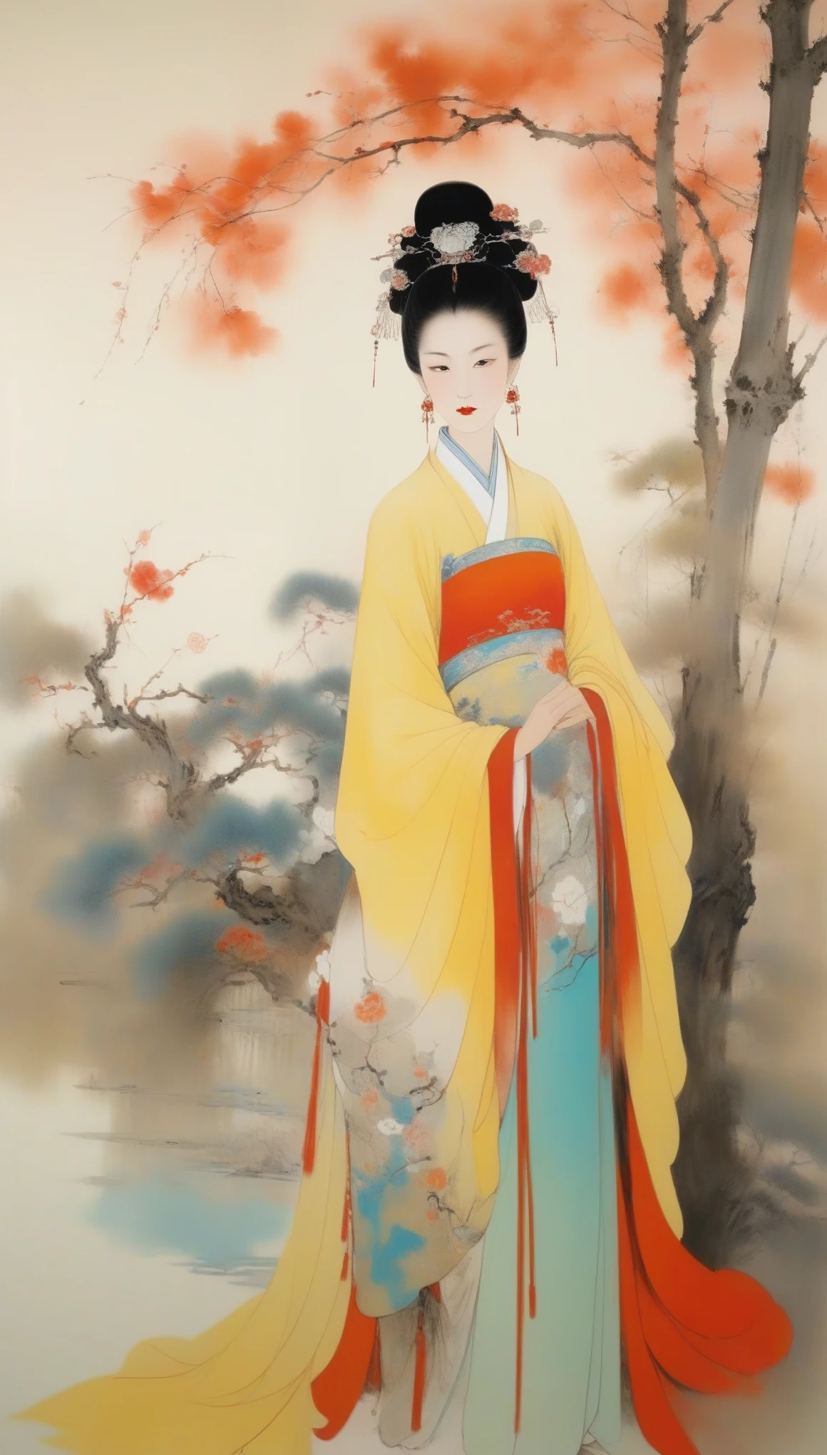 Wu Guanzhong,(Concubine Yang Guifei of Tang Dynasty was drunk in China),Wu Guanzhong兼取中西,Long-term engagement in the nationalization practice of oil painting,His oil paintings are fresh、Bright,Full of national characteristics and lyrical meaning。Later he engaged in innovating ink painting,His paintings are somewhere between figuration and abstraction,Points to note、The rhythm of blending lines and ink blocks,With strong artistic personality and modern flavor。