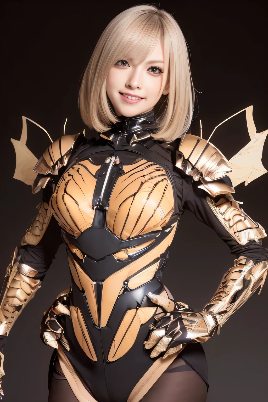 (high resolution,masterpiece,best quality,extremely detailed CG, anime, official art:1.4), realistic, photo, amazing fine details, all intricate, gloss and shiny,awesome many layers, 8k wall paper, 3d, sketch, kawaii, illustration,( solo:1.4), perfect female proportion,villainess, (fusion of dark brown cockroach and lady:1.4), (brown cockroach form lady:1.2), (brown cockroach lady:1.2), (fusion:1.2), (solo:1.4), (evil smile:1.2), muscular, abs, (cockroach brown exoskeleton bio insect suit:1.4), (cockroach brown exoskeleton bio insect armor:1.2), (brown transparency cockroach wing:1.4), (brown cockroach antennae:1.3),