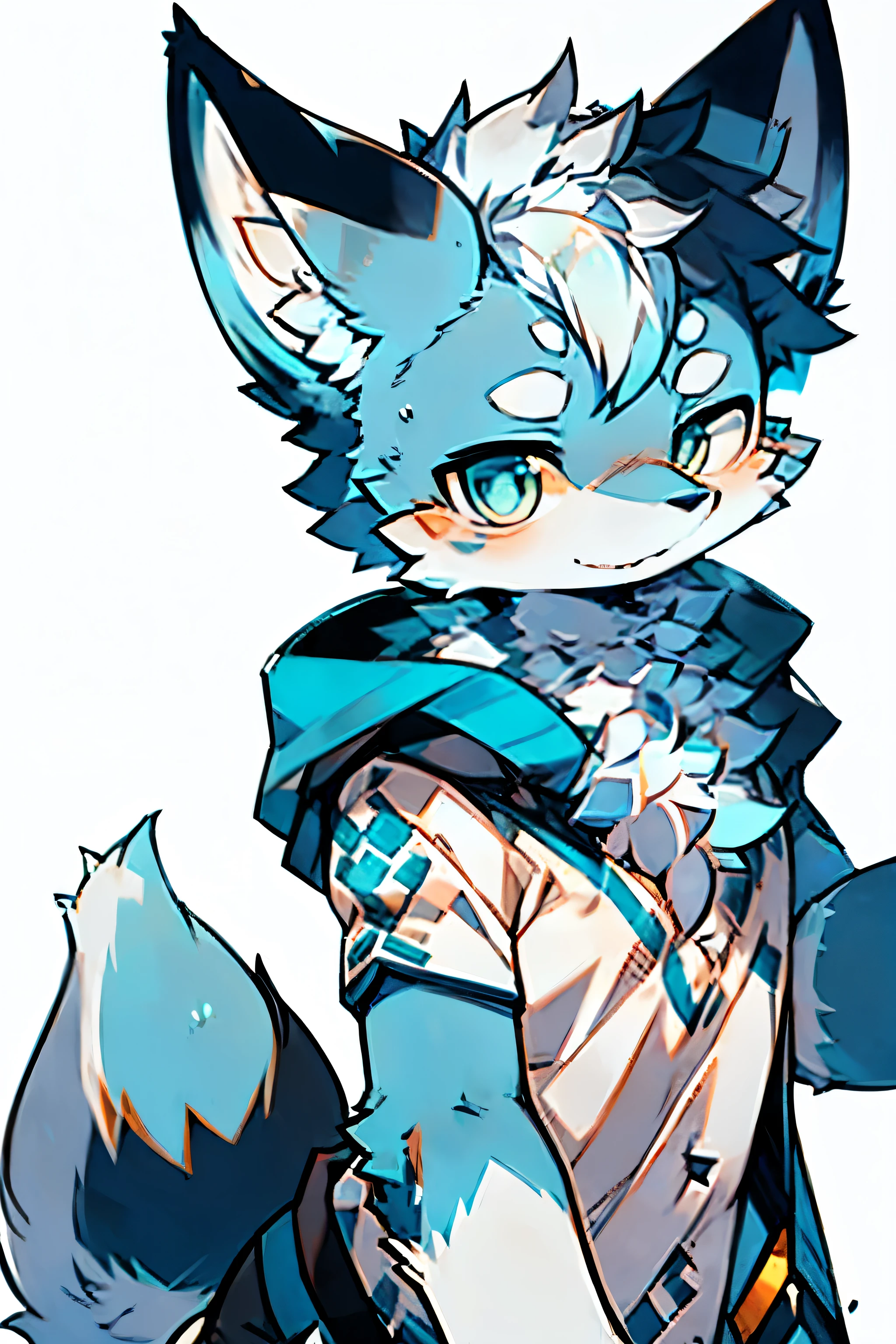 wolf rage,blue and white,Simple painting style,bright background