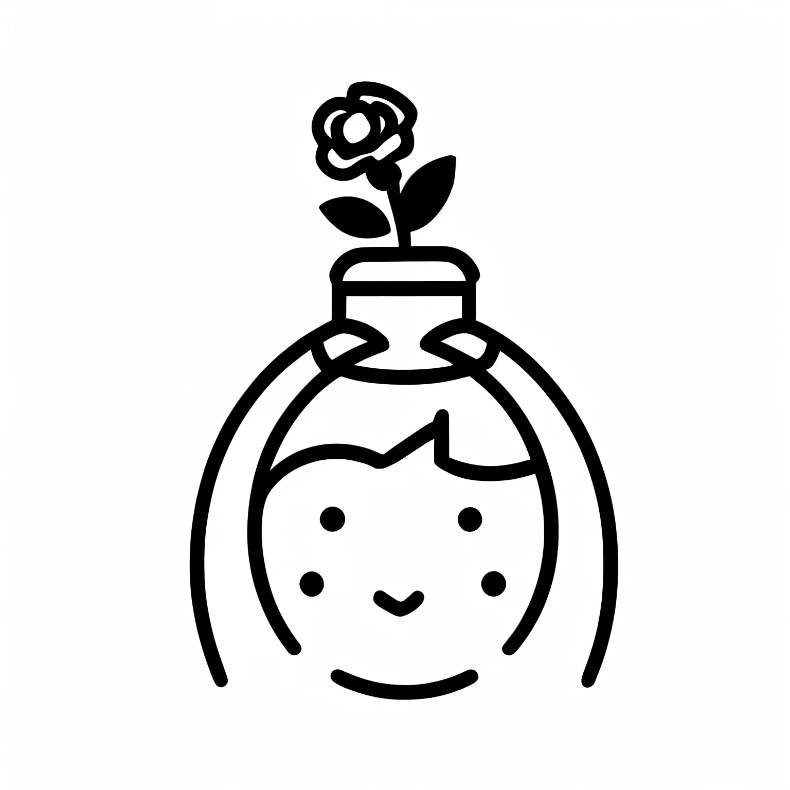 a drawing of a bottle with a plant on top of it, bottle, Cartoon and simplistic, vase, drawn image, Inspired by Yumeji Takehisa, lotion, Simple explanation, health lotion, sticker illustration, Roses in your hair, hand drawn svg, clipart icon, round bottle, Simple and clean illustration, girl wearing flowers