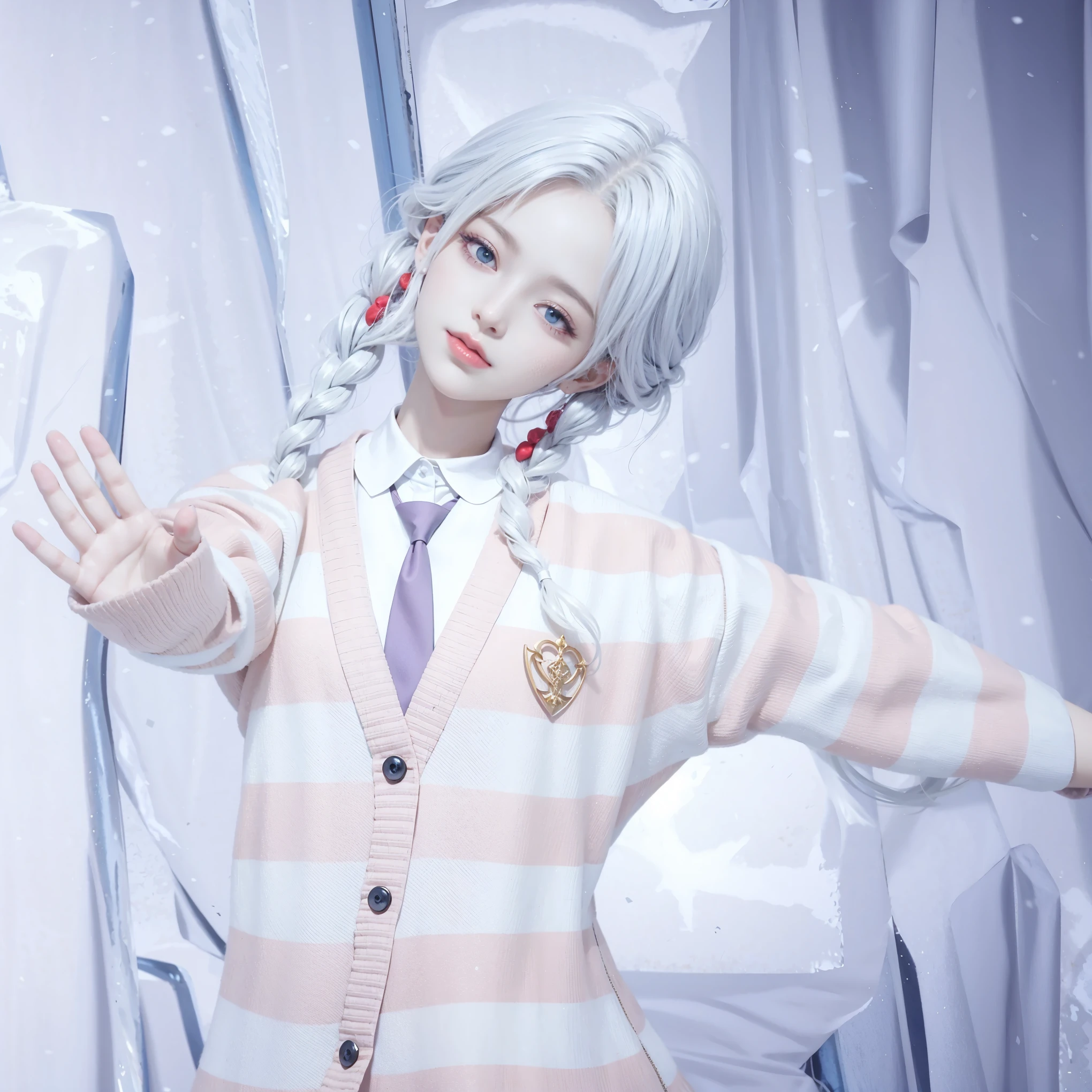 il y a une femme aux cheveux longs et un pull rose, froid comme la glace! 🧊, tendance sur cgstation, icey, pale snow white skin, icey, style anime 3D, guweiz, femelle en glace, oeuvre d'art dans le style de guweiz, art cg anime lisse, rendu d'une jolie fille anime 3D, gelure 3 rendu