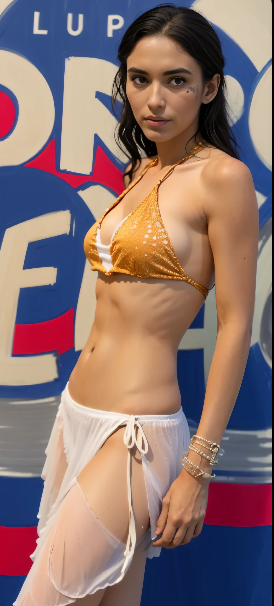 arafa woman in bikini posing for photo, bikini dress, tiny bikini, bikini model, wearing neon pearl bikini, elegant bikini, halter top, sling bikini, Giorgia Meloni, halter top, pele de crochê, fernanda suarez, white bikini, umbigo perfurado, corte de meio corpo, cute bikini, contas cruzadas no peito nu
