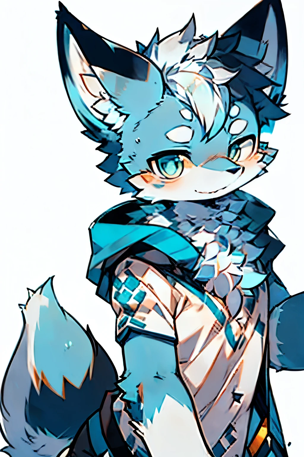 wolf rage,blue and white,Simple painting style,bright background