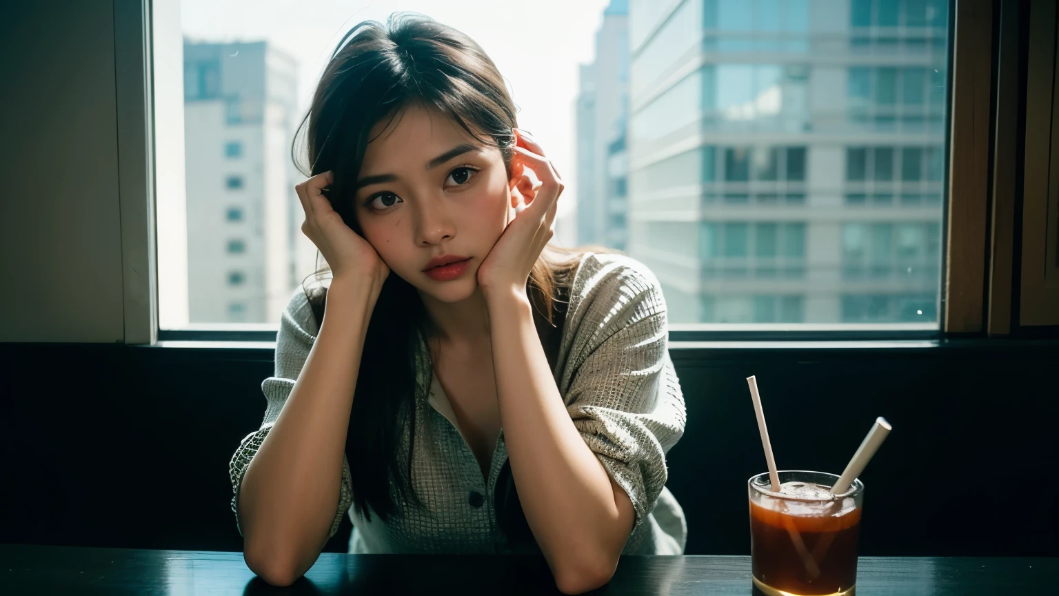 masterpiece、highest quality、city、90's photos、film photography、night、Eyes meet、looking at the camera、real、woman、lofi、melancholy、Emotional、emotional、挑発的なwoman、アジアBeauty、tobacco、たばこを吸っているBeauty、look at me、カッコいいwoman、retro、fashion、Clear look、tired、Beauty、lo-fi、playlist、quiet、relax、music、thumbnail、woman、deep、emotion、grace、sad、Calm、lonely、cigarette smoke、cool、neon、reflection