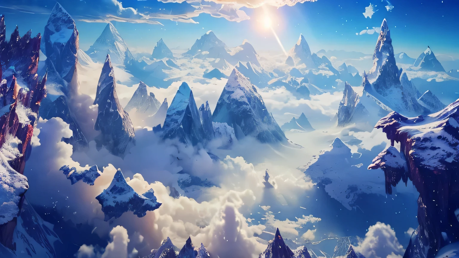 cloud world, towering peaks,
masterpiece, best quality, super detailed,
A rainbow appears in the sky
(lifelike), extremely delicate and beautiful, depth of field, film grain, professional lighting,
photon mapping, Radiosity, Physically based rendering,