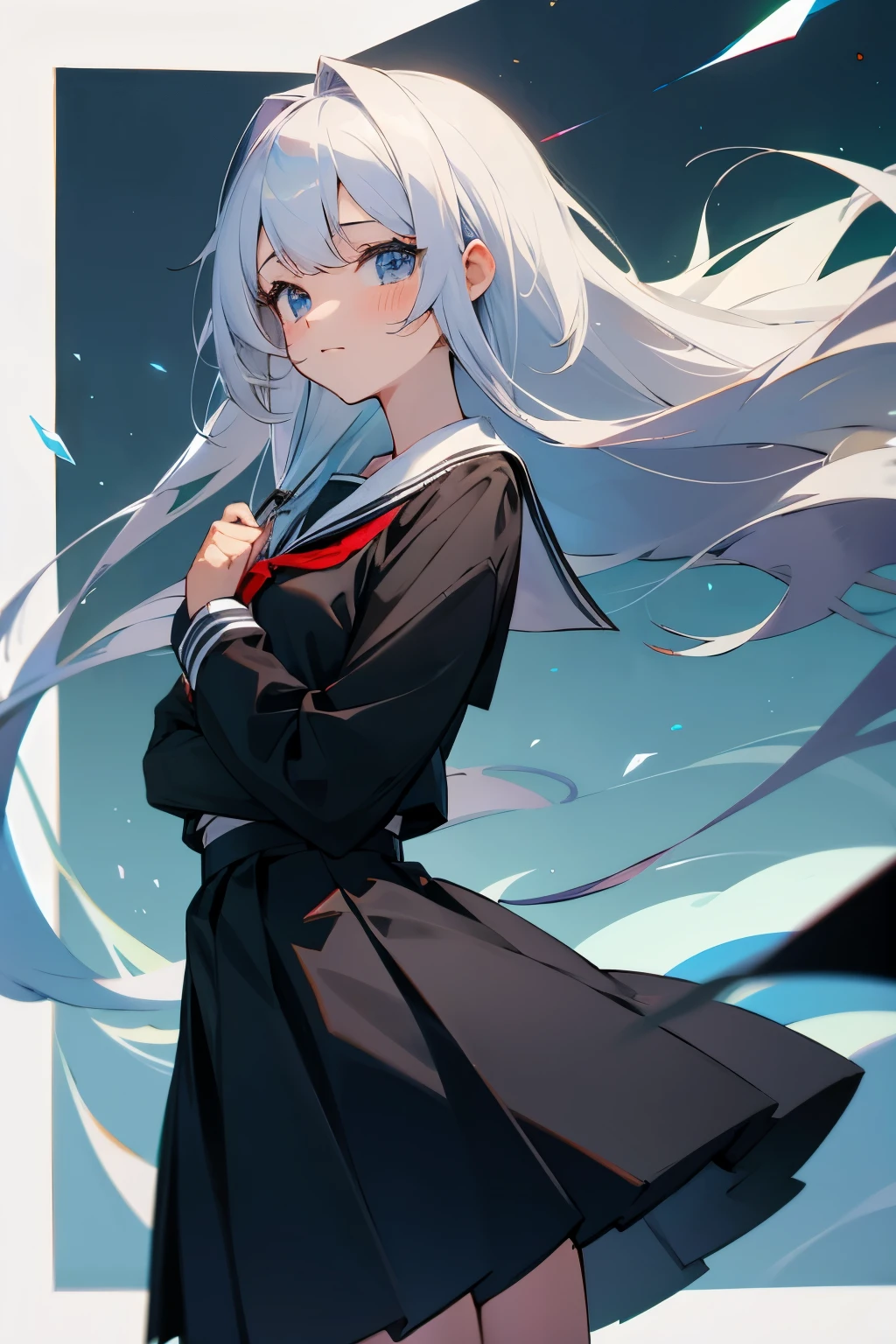 Cute girl, wearing a black dress, school uniform