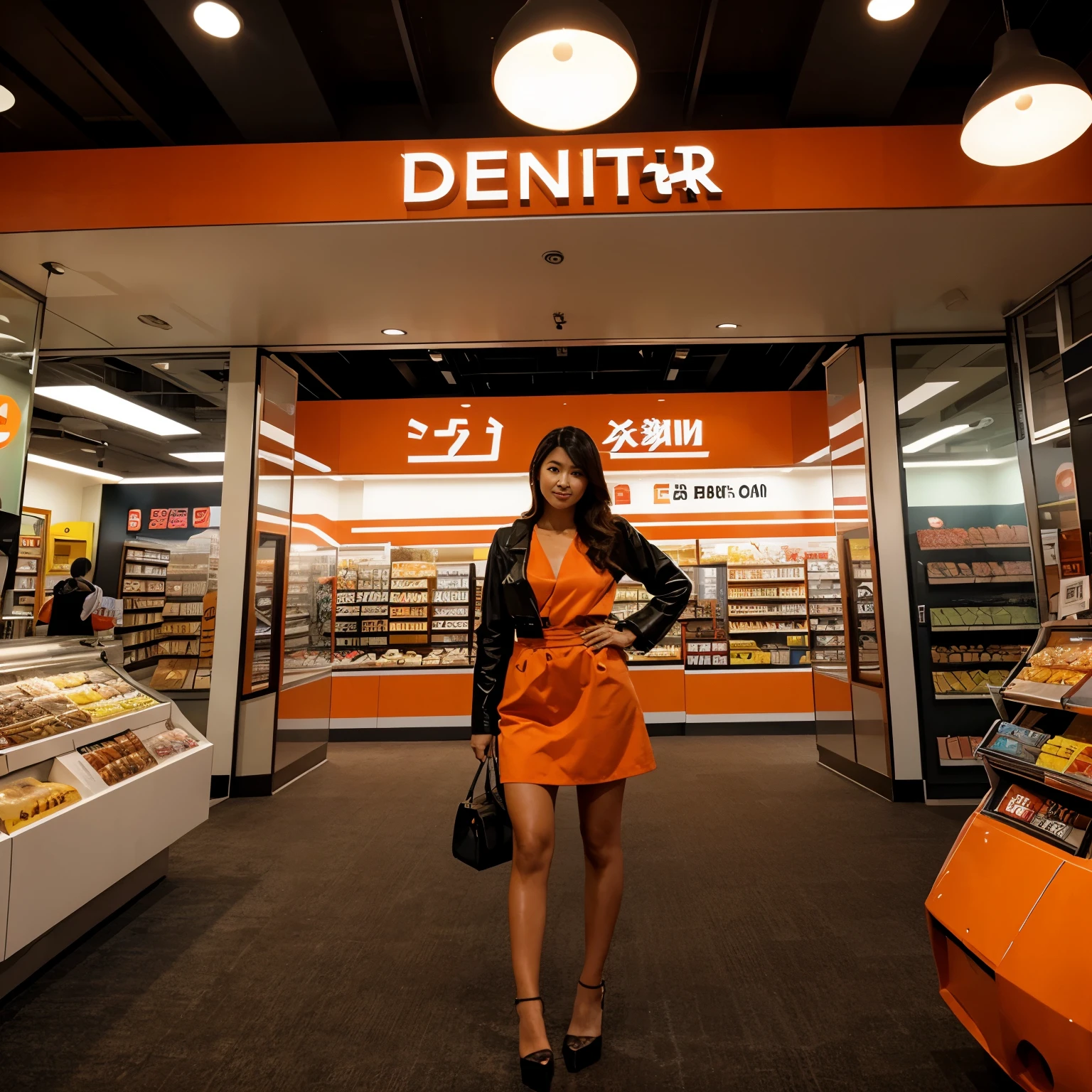 An orange department store with a futuristic style called Toko Sandy.