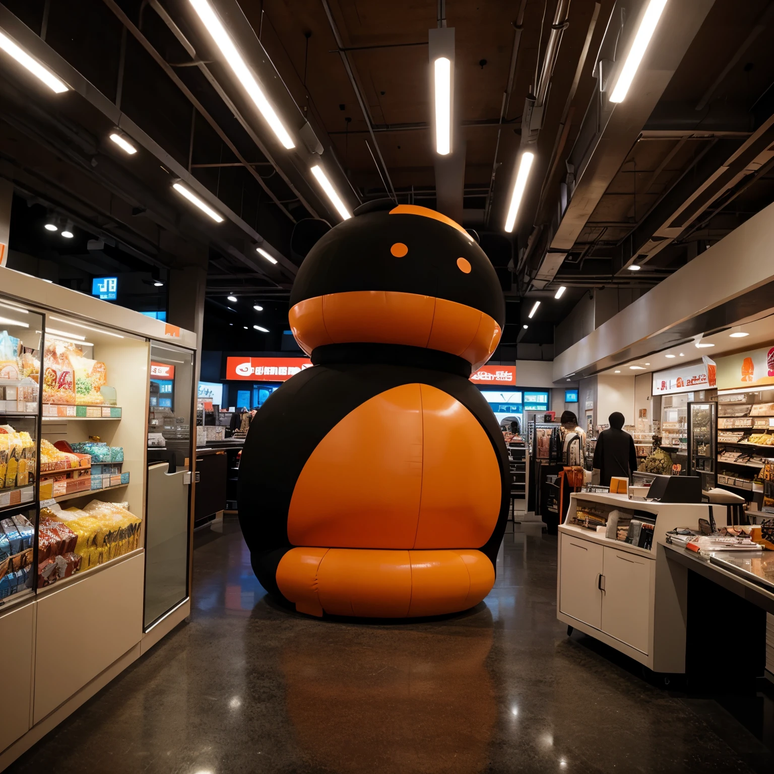 An orange department store with a futuristic style called Toko Sandy.